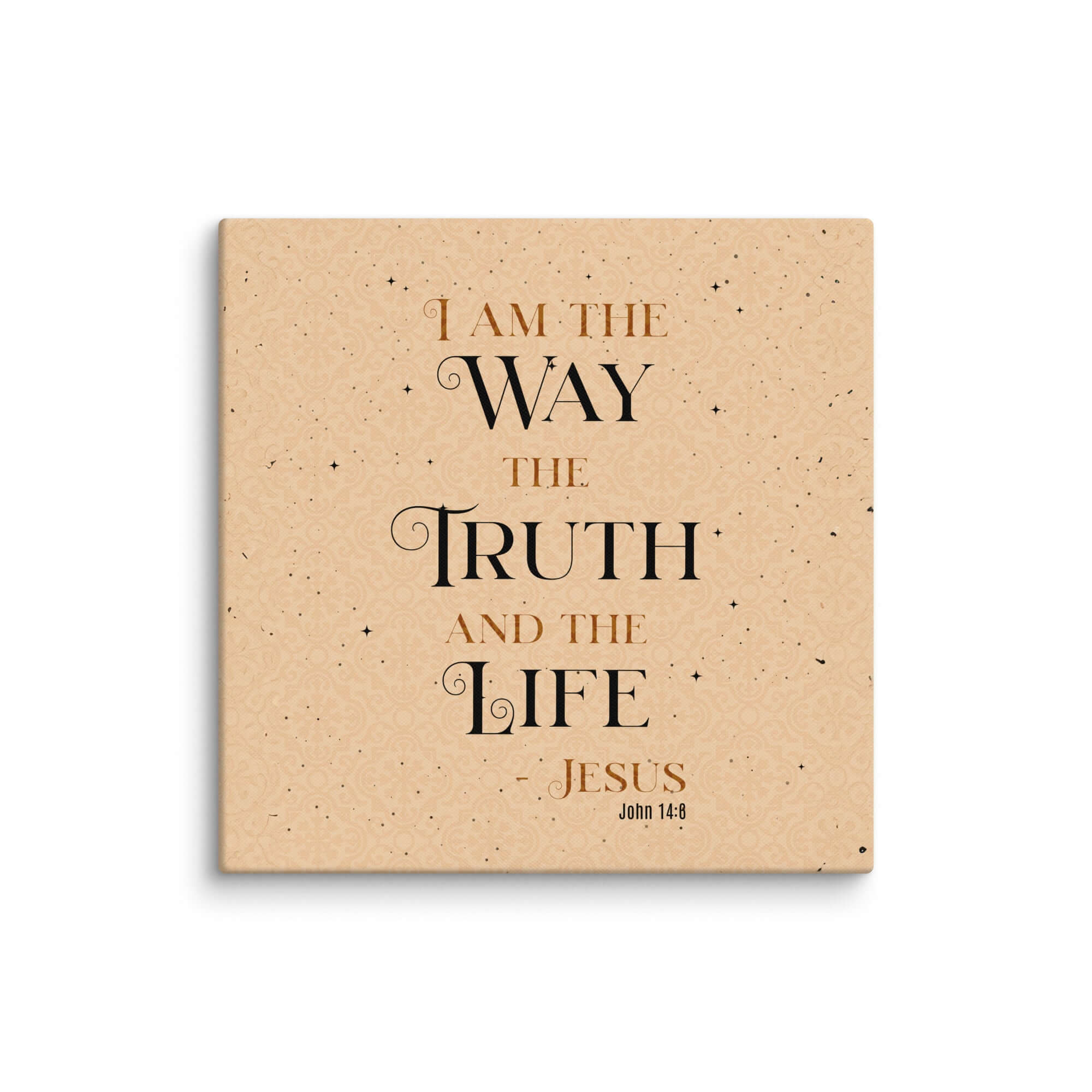 John 14:6 Bible Verse, Color Text Brown Background Canvas Print Wall Art 26″×26″