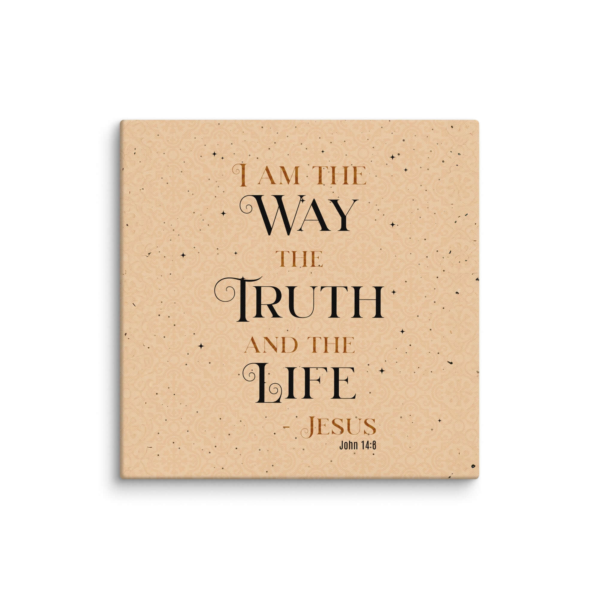 John 14:6 Bible Verse, Color Text Brown Background Canvas Print Wall Art 28″×28″