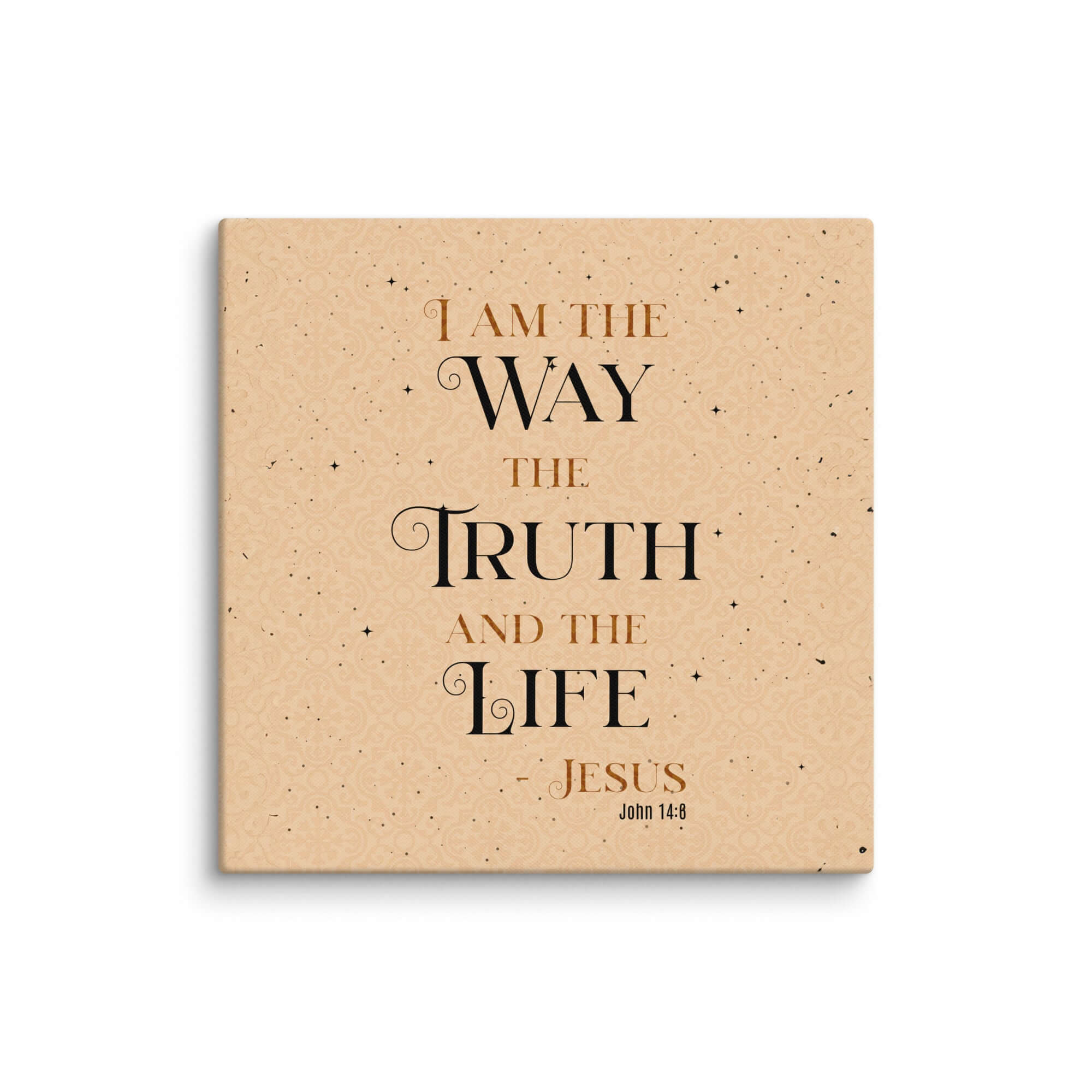 John 14:6 Bible Verse, Color Text Brown Background Canvas Print Wall Art 30″×30″
