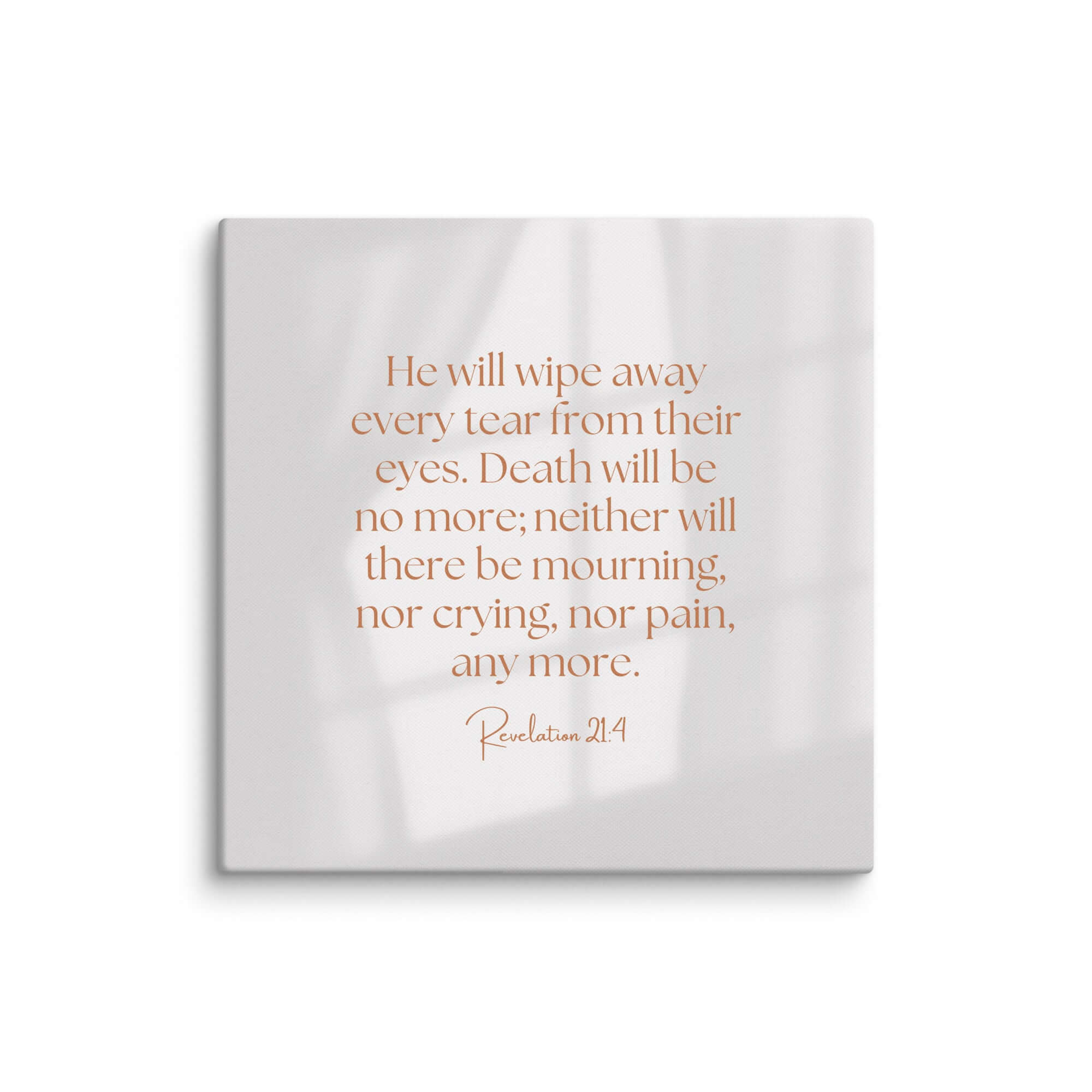 Revelation 21:4 Bible Verse, He will wipe Canvas Print Wall Art 30″×30″