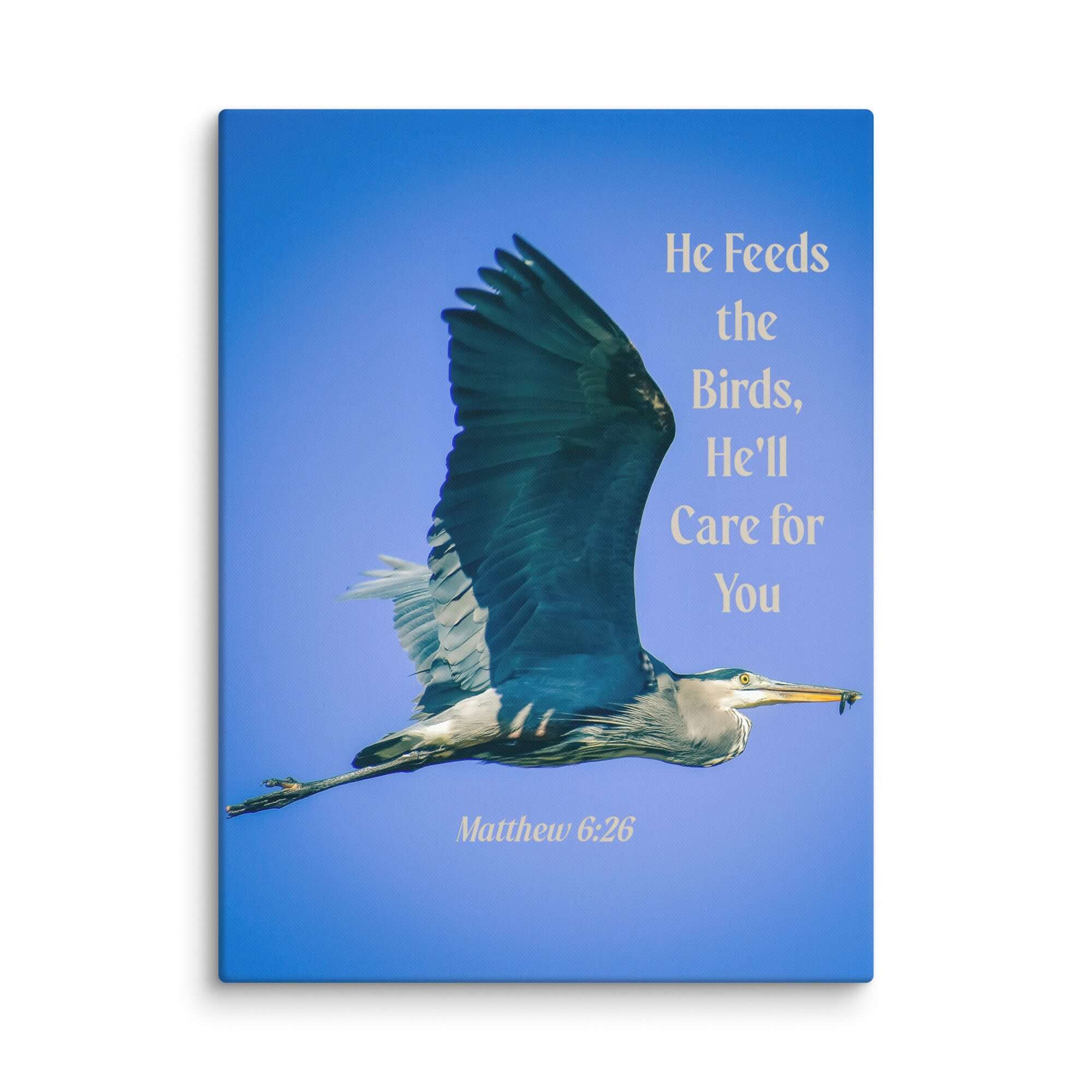 Matthew 6:26 Graceful Heron, He'll Care for You Canvas Print Wall Art 30″×40″