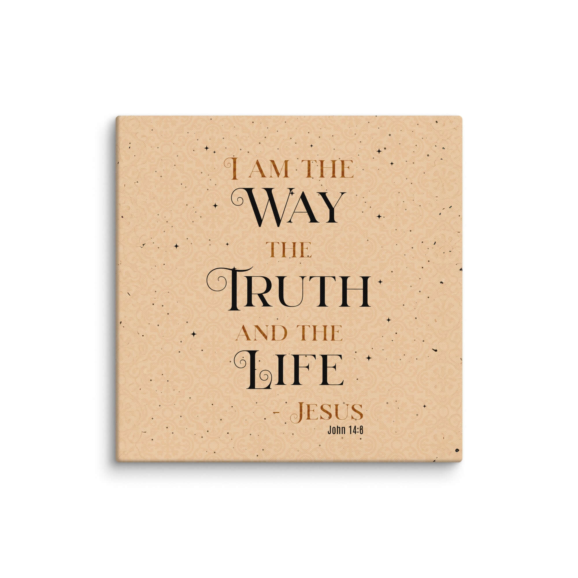 John 14:6 Bible Verse, Color Text Brown Background Canvas Print Wall Art 32″×32″