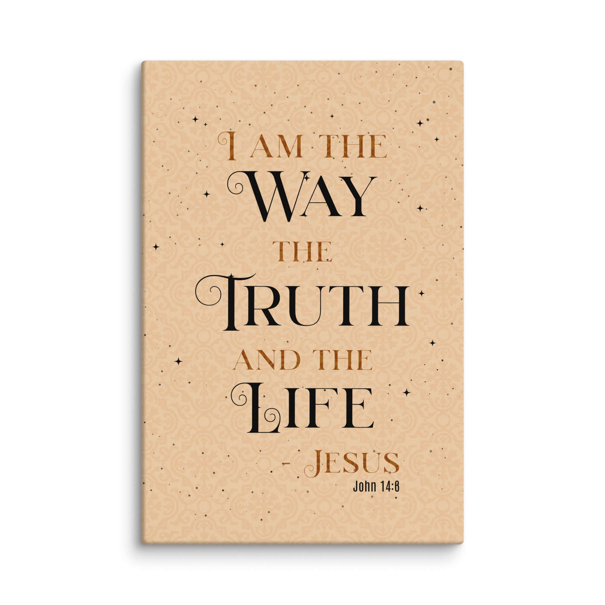 John 14:6 Bible Verse, Color Text Brown Background Canvas Print Wall Art 32″×48″