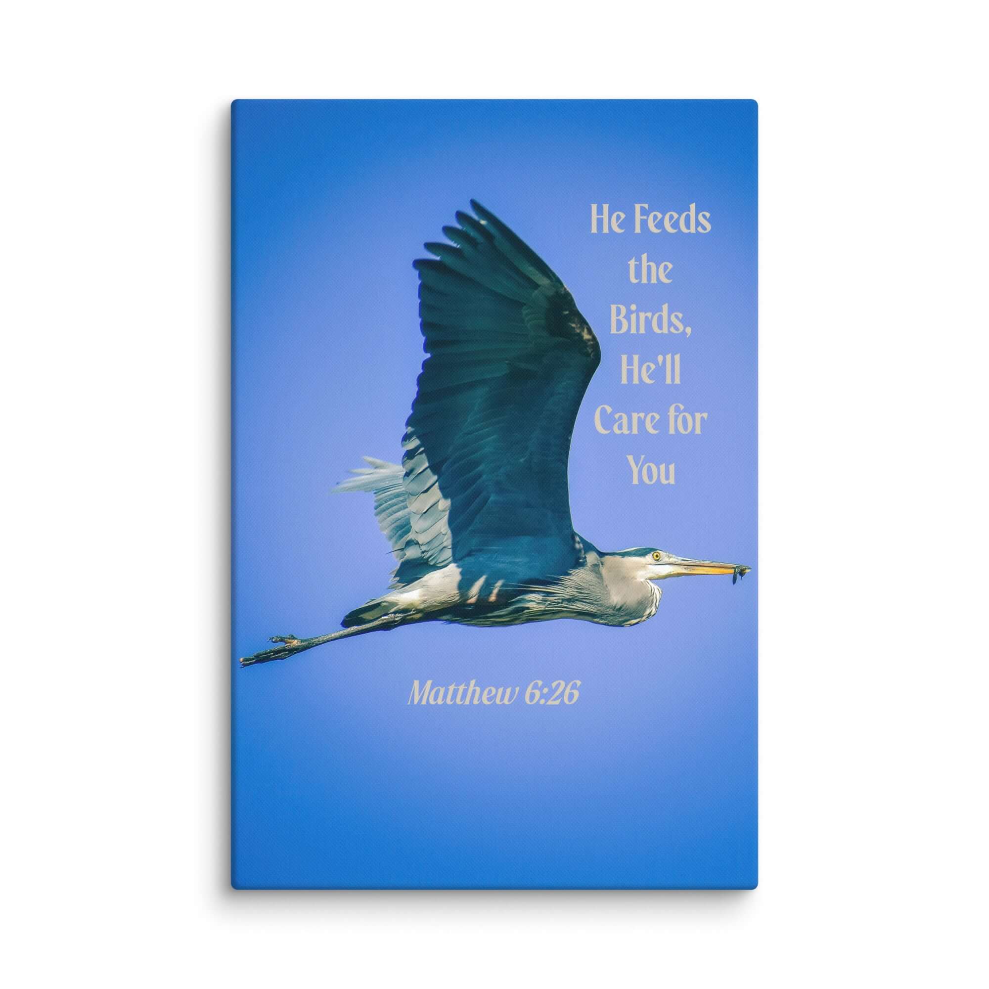 Matthew 6:26 Graceful Heron, He'll Care for You Canvas Print Wall Art 32″×48″