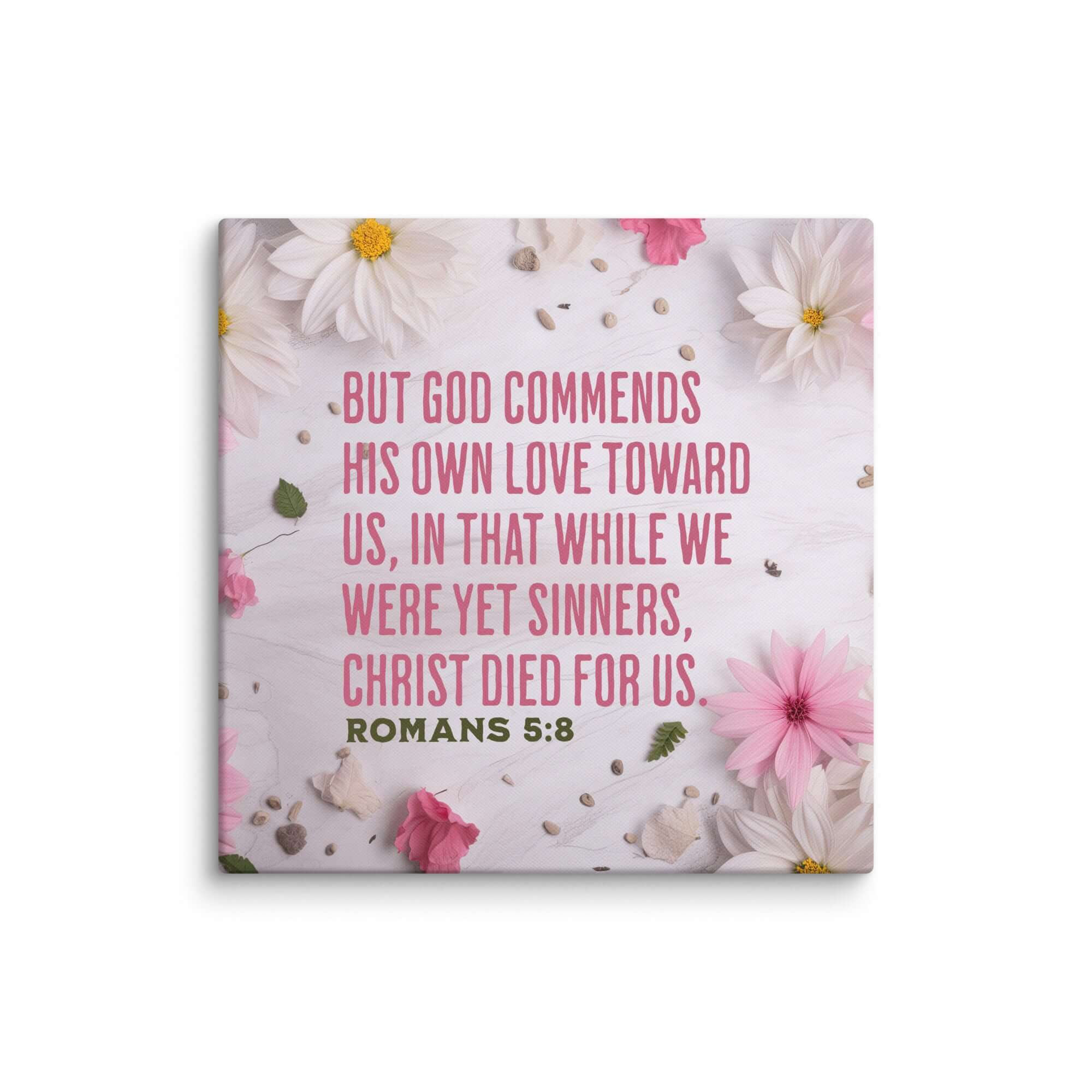 Romans 5:8 Bible Verse, Christ Died for Us Canvas Print Wall Art 36″×36″