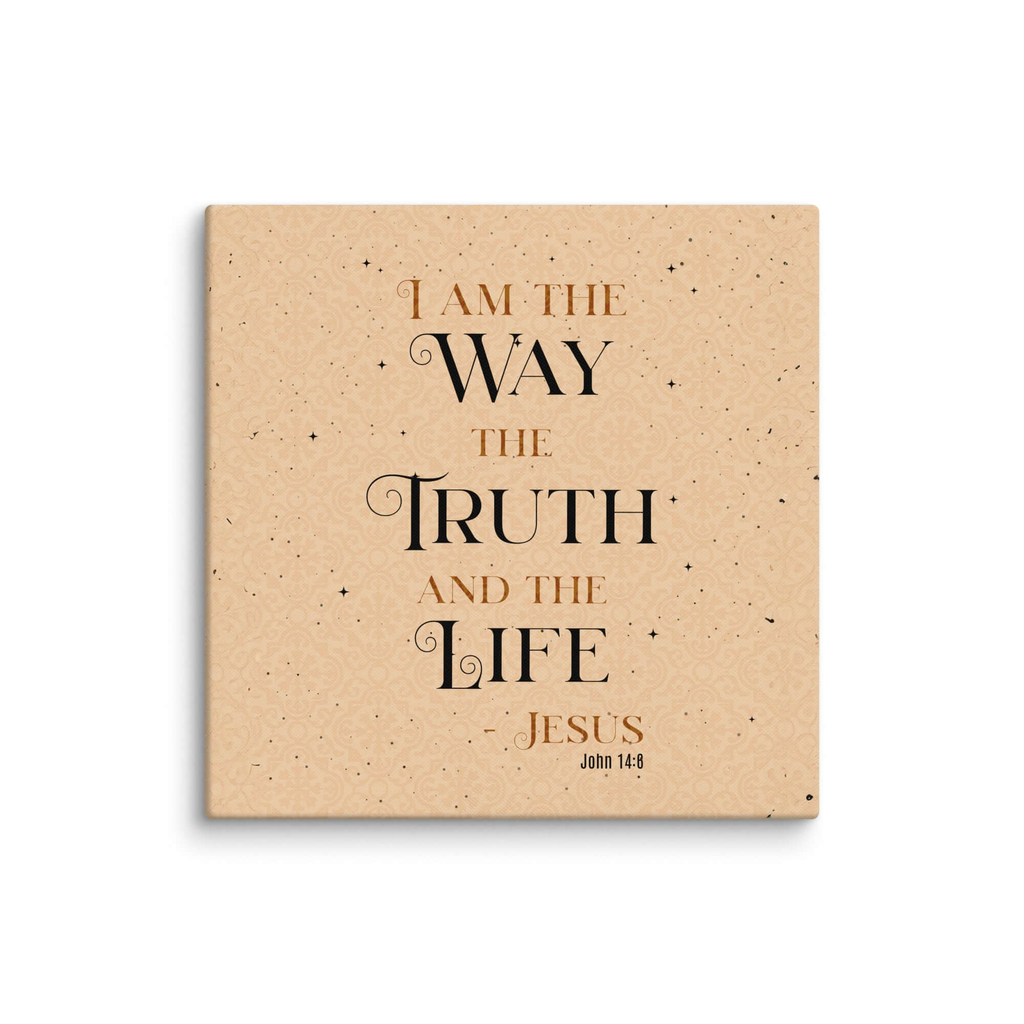 John 14:6 Bible Verse, Color Text Brown Background Canvas Print Wall Art 36″×36″