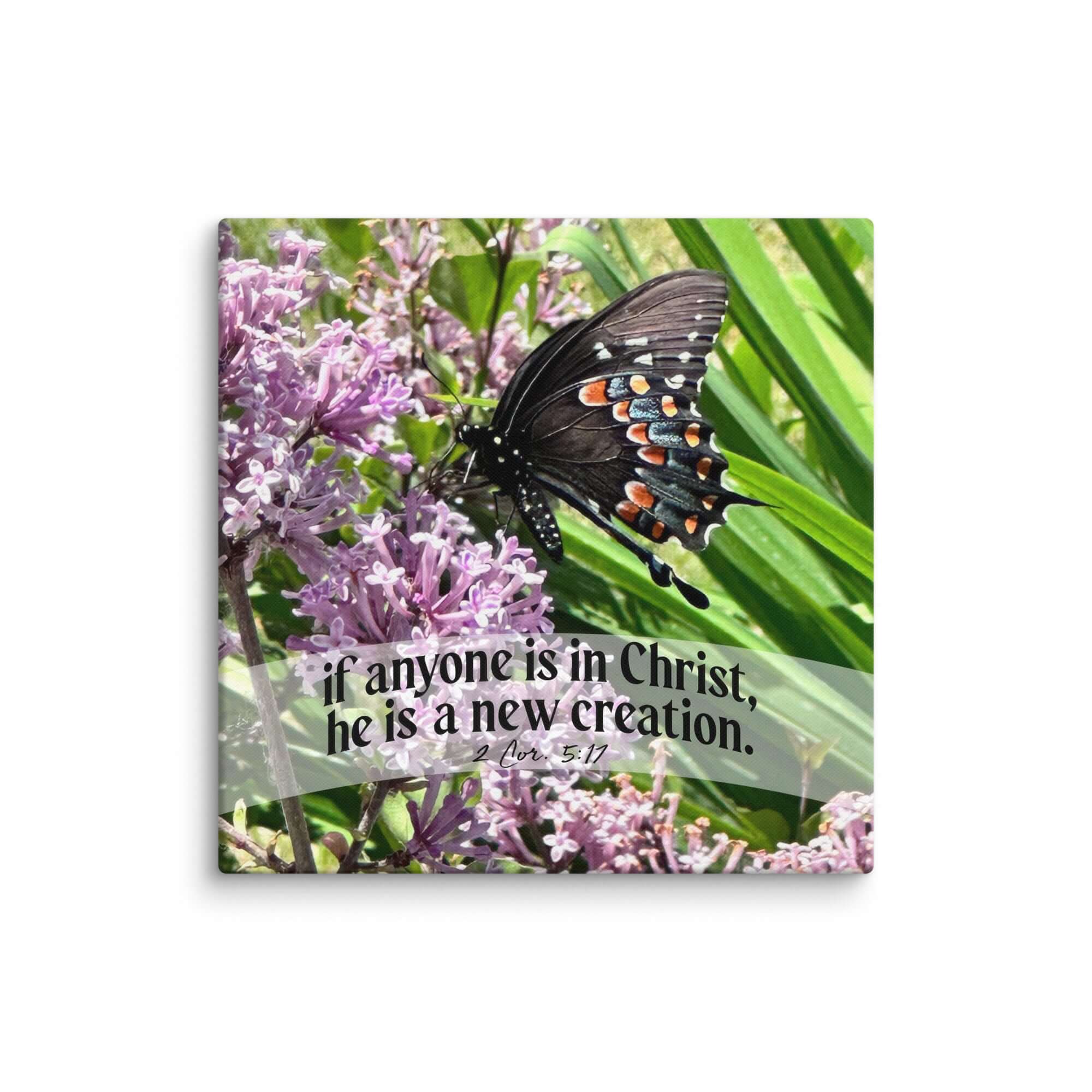 2 Corinthians 5:17 Bible Verse, Butterfly Canvas Print Wall Art 37″×37″
