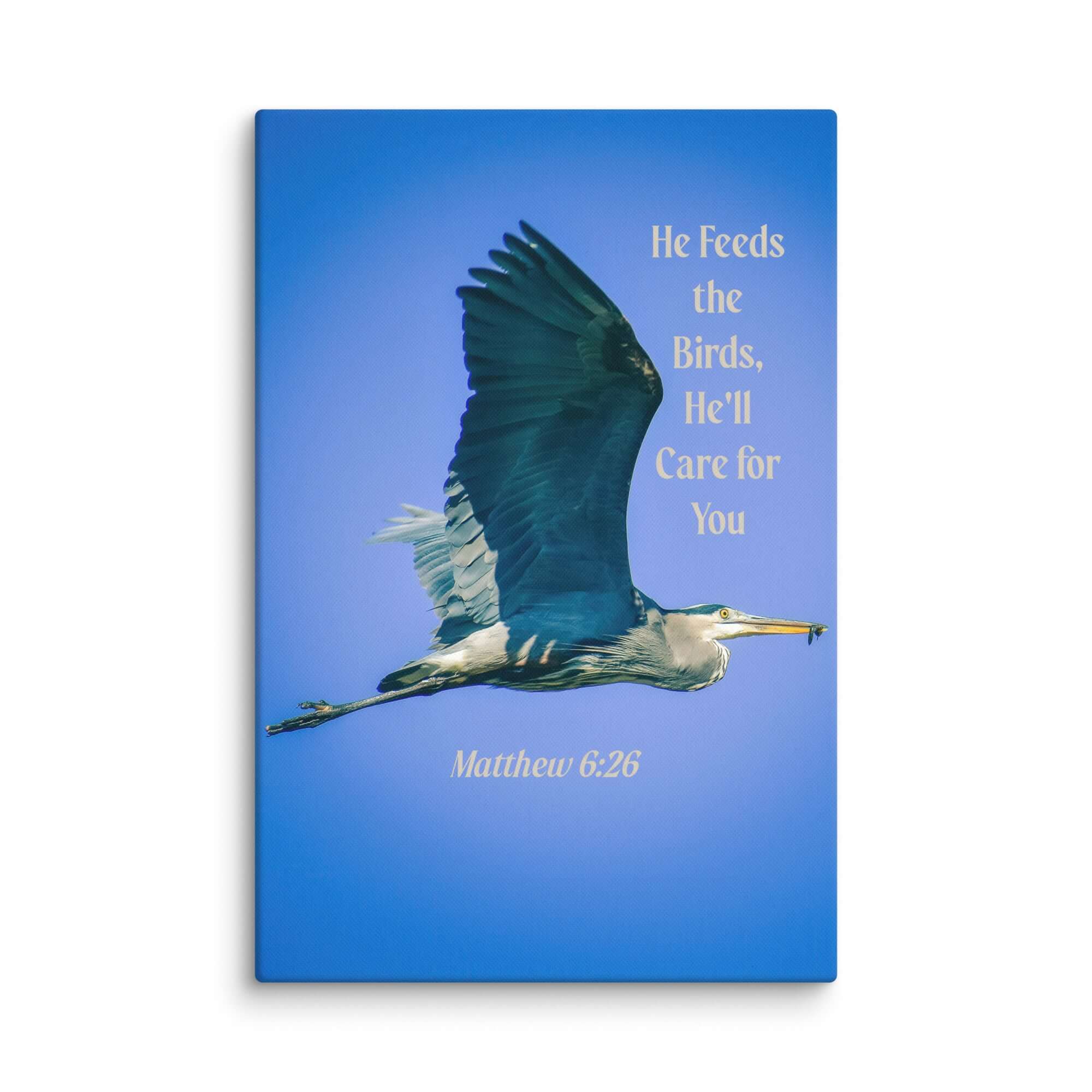 Matthew 6:26 Graceful Heron, He'll Care for You Canvas Print Wall Art 40″×60″