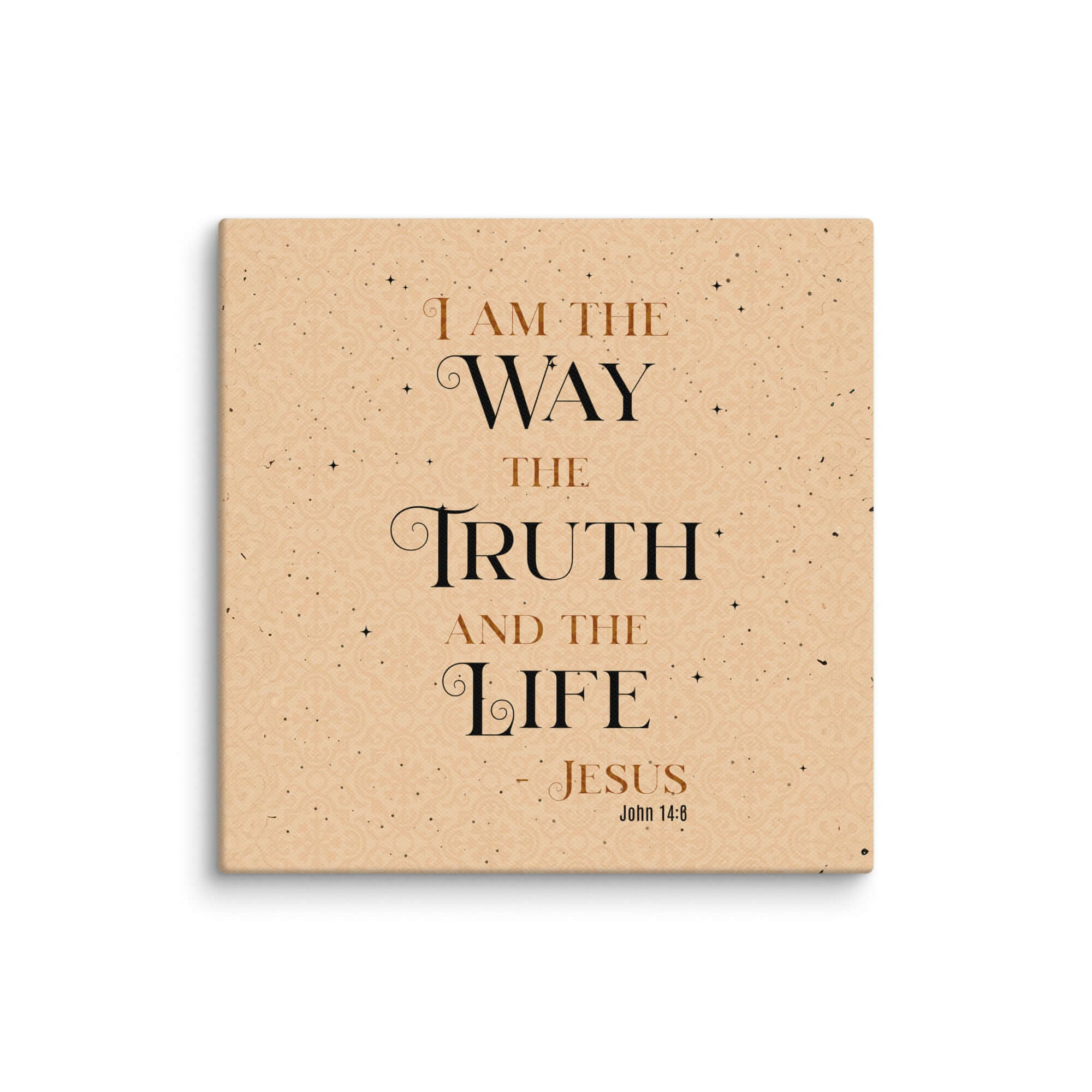 John 14:6 Bible Verse, Color Text Brown Background Canvas Print Wall Art 6″×6″