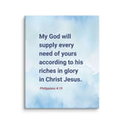 Philippians 4:19 Bible Verse, God will supply Canvas Print Wall Art 8″×10″