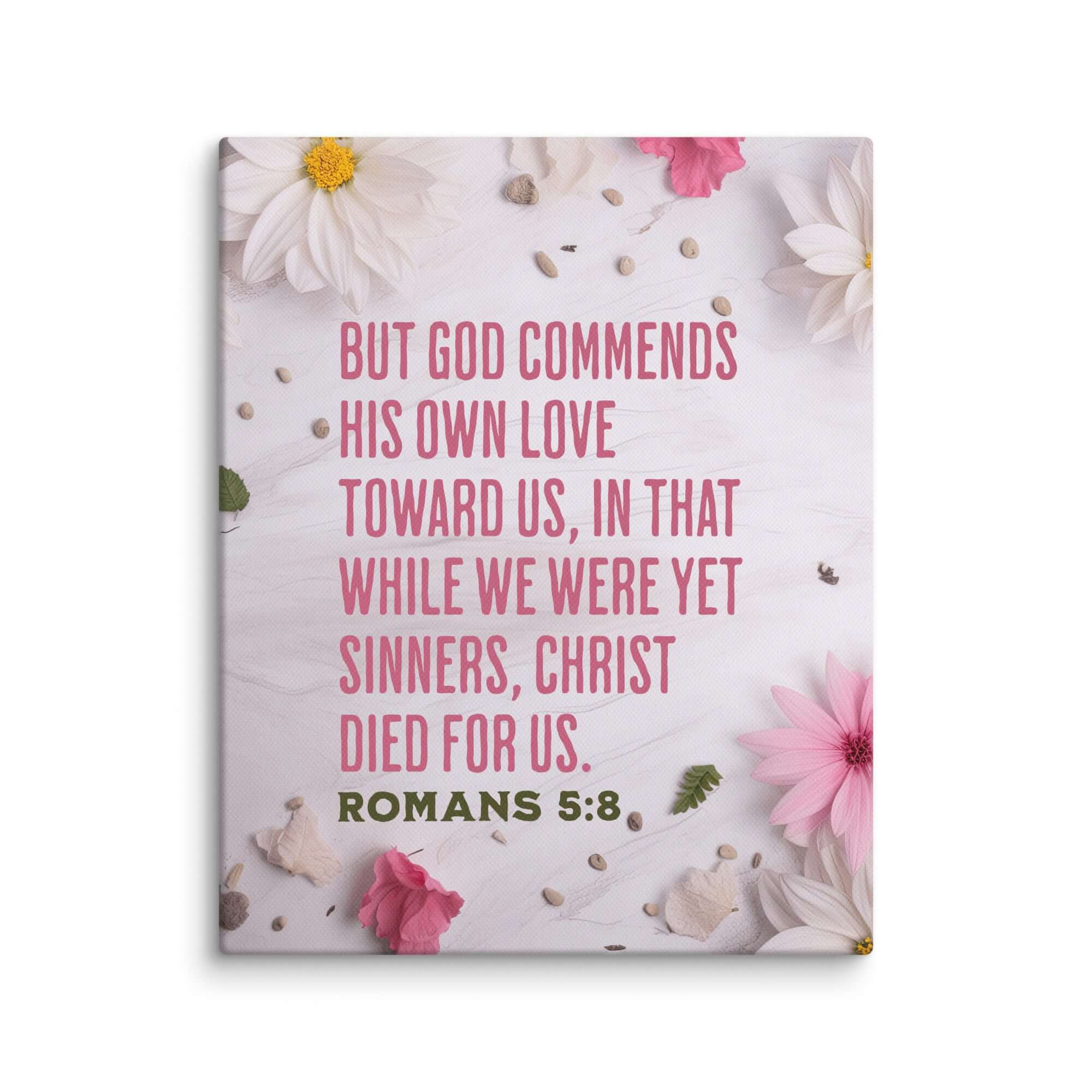 Romans 5:8 Bible Verse, Christ Died for Us Canvas Print Wall Art 8″×10″
