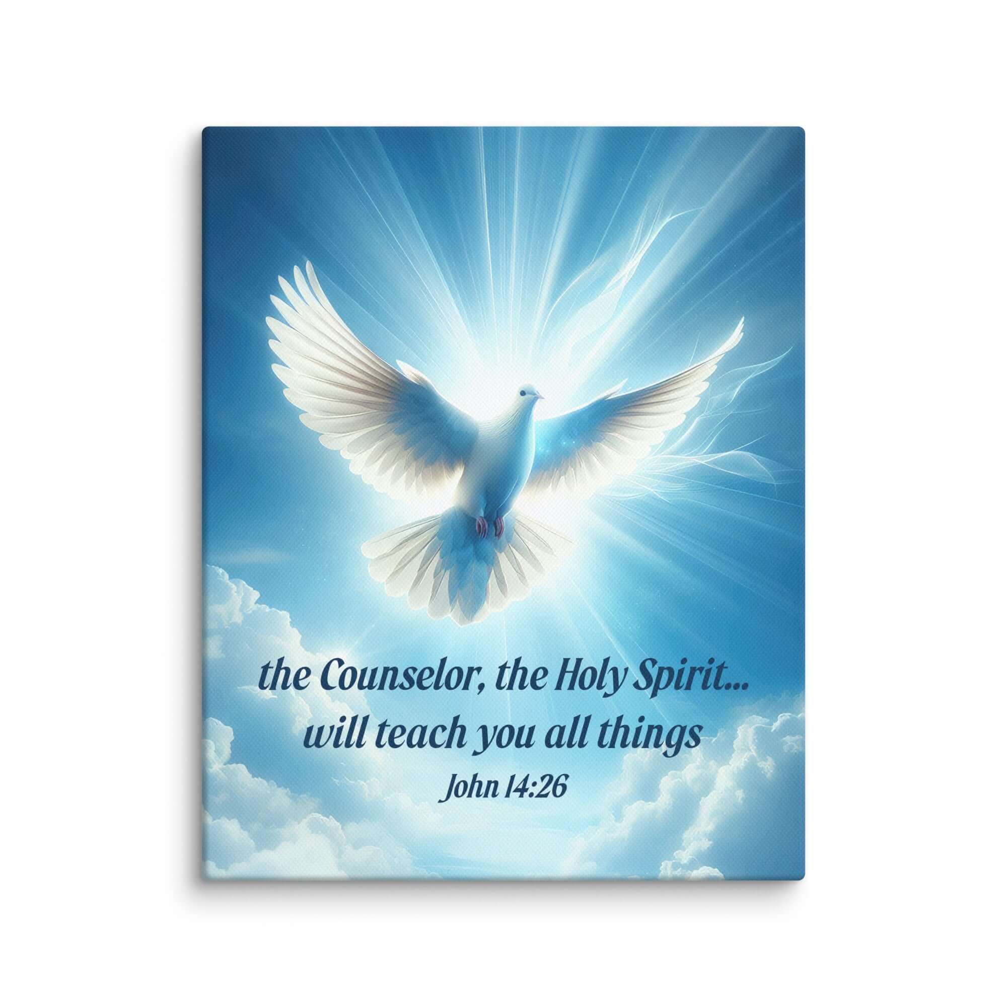 John 14:26 Bible Verse, Holy Spirit Dove Canvas Print Wall Art 8″×10″