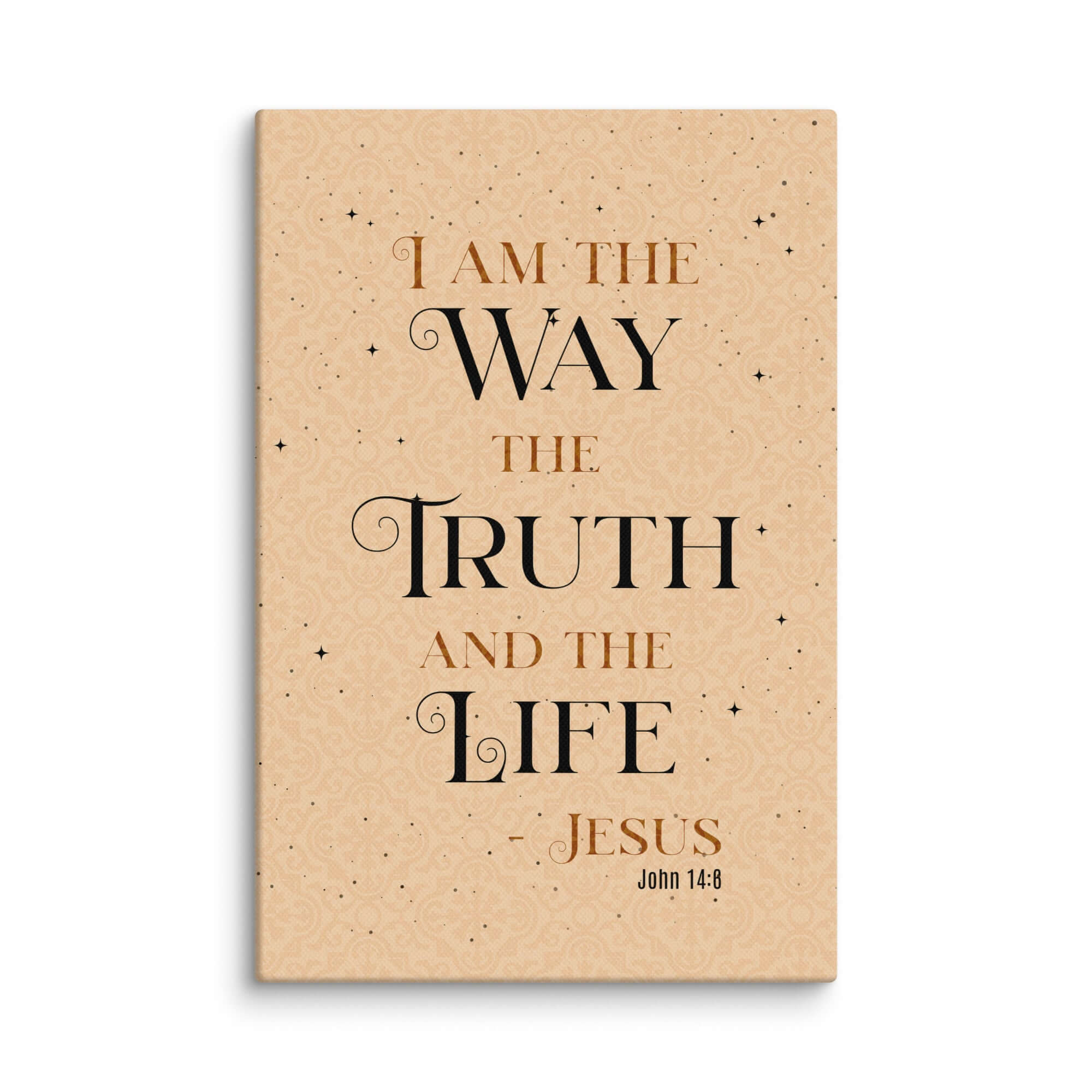 John 14:6 Bible Verse, Color Text Brown Background Canvas Print Wall Art 8″×12″