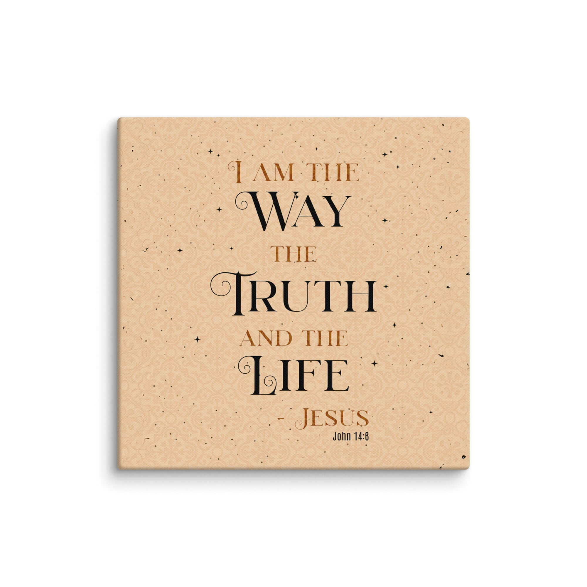 John 14:6 Bible Verse, Color Text Brown Background Canvas Print Wall Art 8″×8″