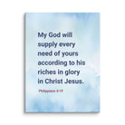 Philippians 4:19 Bible Verse, God will supply Canvas Print Wall Art 9″×12″