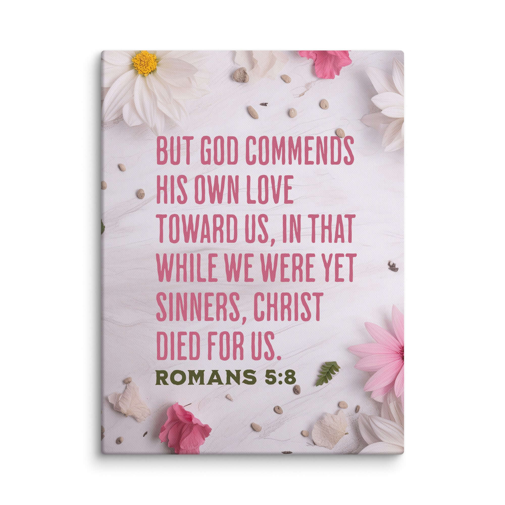Romans 5:8 Bible Verse, Christ Died for Us Canvas Print Wall Art 9″×12″
