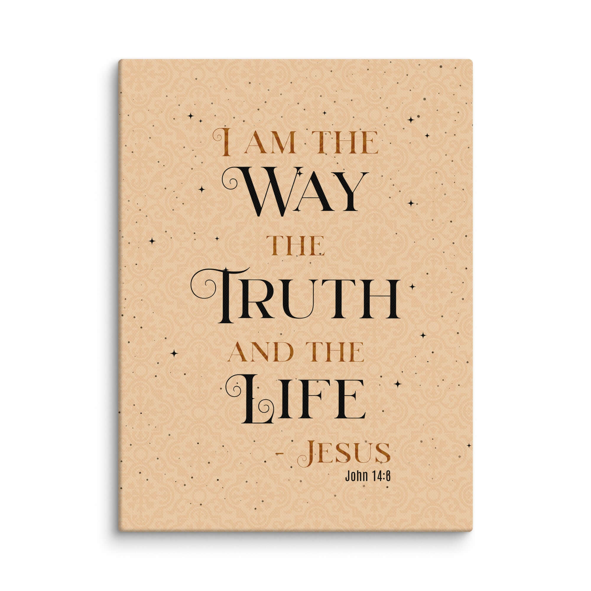 John 14:6 Bible Verse, Color Text Brown Background Canvas Print Wall Art 9″×12″