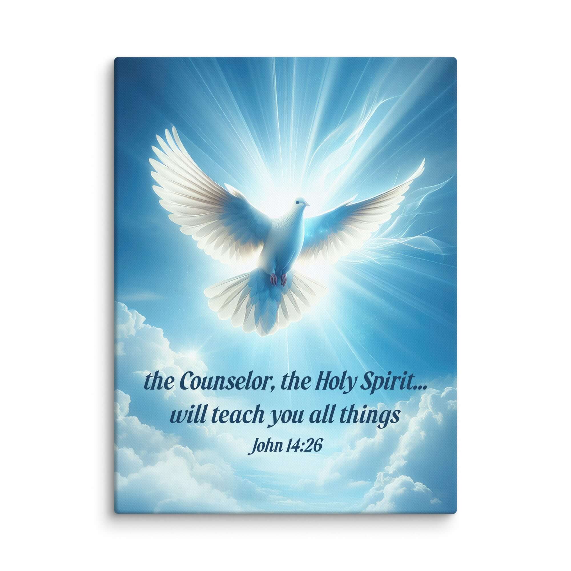 John 14:26 Bible Verse, Holy Spirit Dove Canvas Print Wall Art 9″×12″