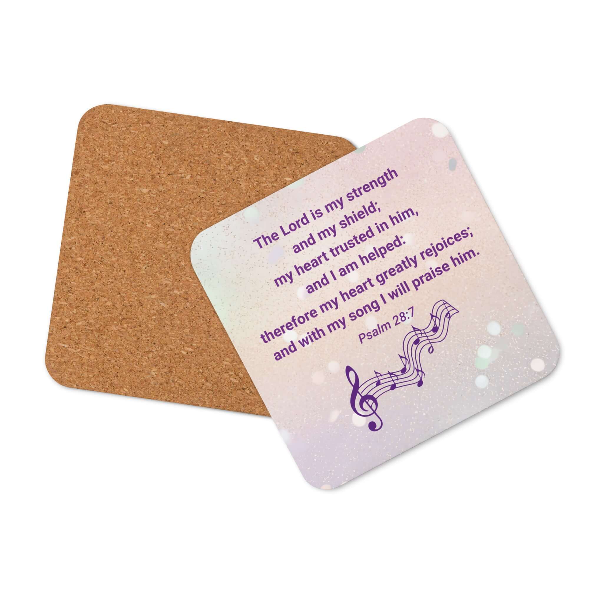 Psalm 28:7 Bible Verse, I will praise Him Cork-Back Coaster Default Title
