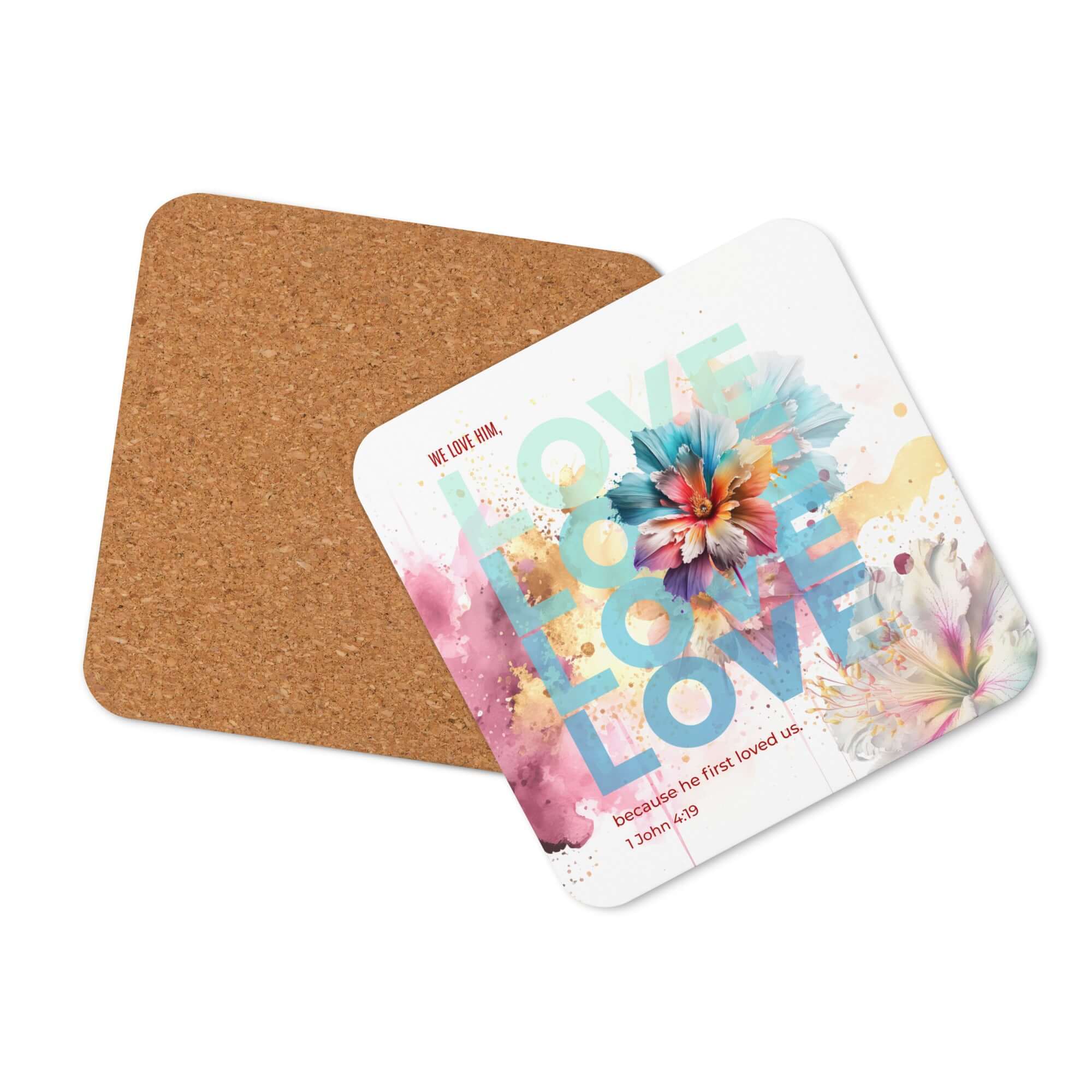 1 John 4:19 Bible Verse, We Love Him Cork-Back Coaster Default Title