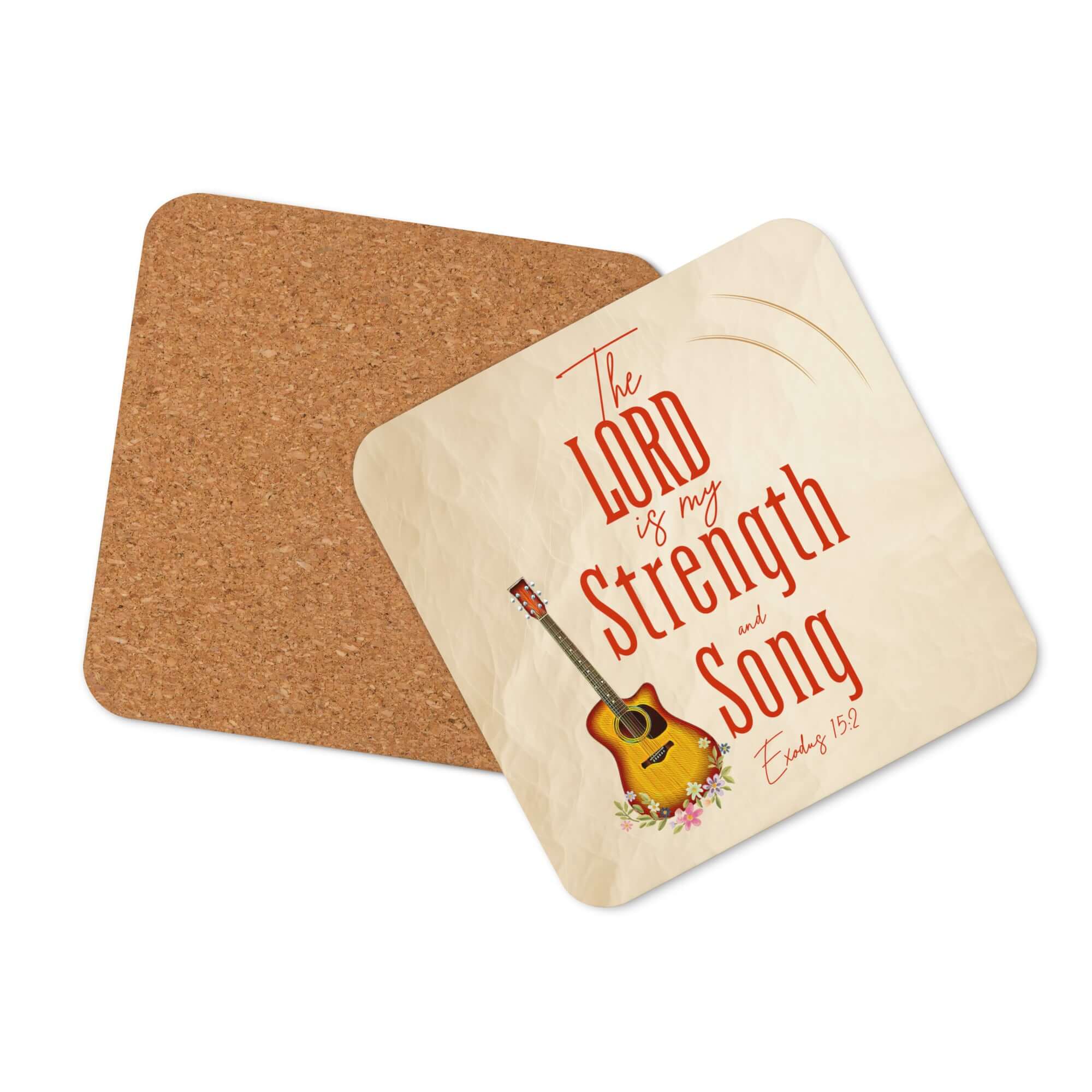 Exodus 15:2 Bible Verse, The LORD is my strength Cork-Back Coaster Default Title