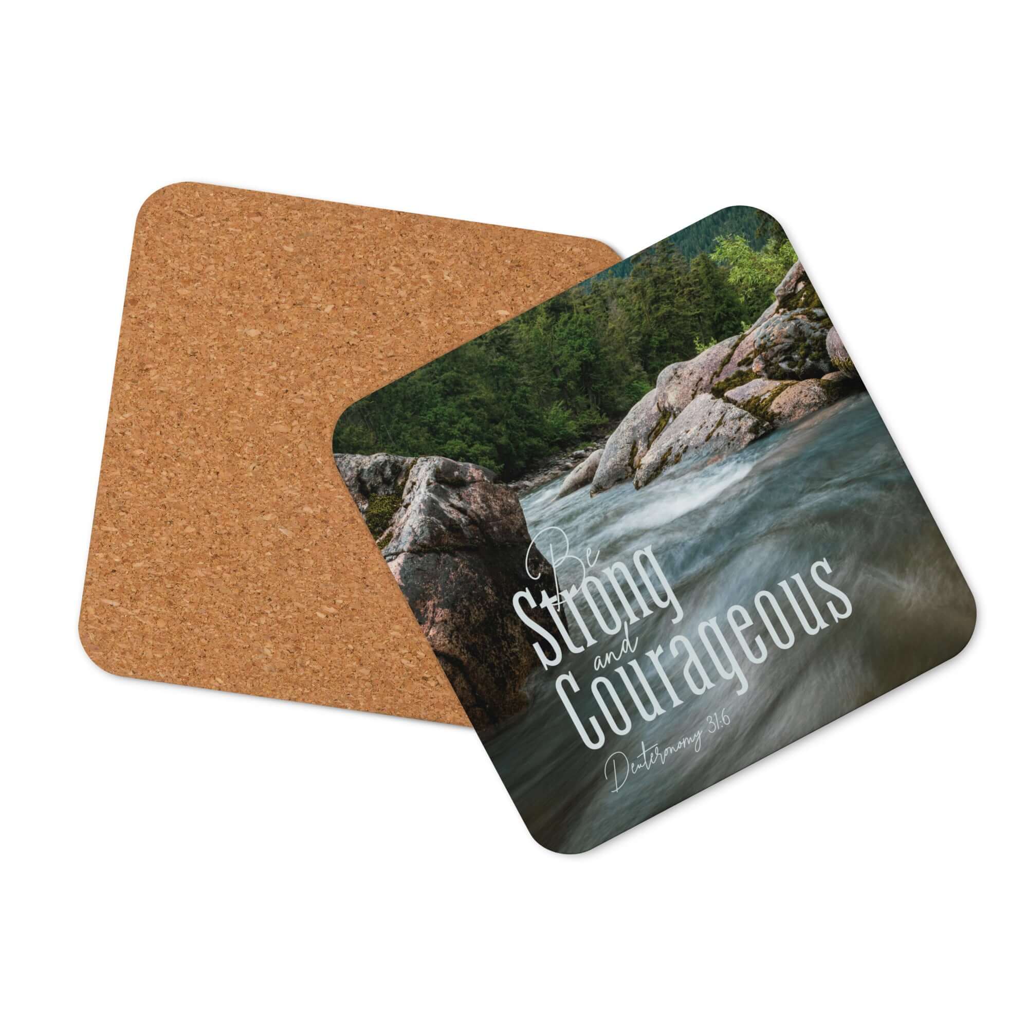 Deuteronomy 31:6 Bible Verse, Be strong and courageous Cork-Back Coaster Default Title