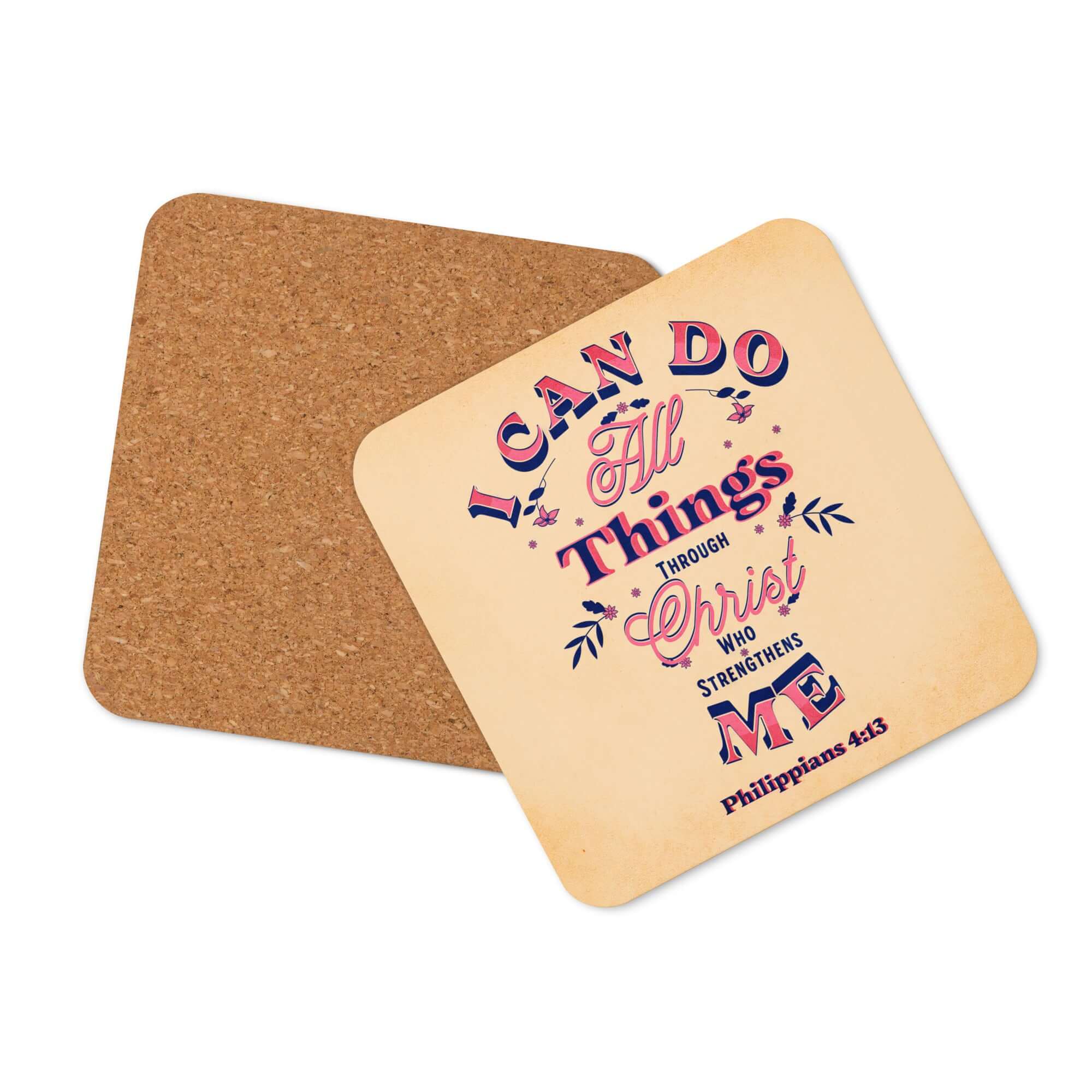 Philippians 4:13 Bible Verse, Christ Strengthens Me Cork-Back Coaster Default Title