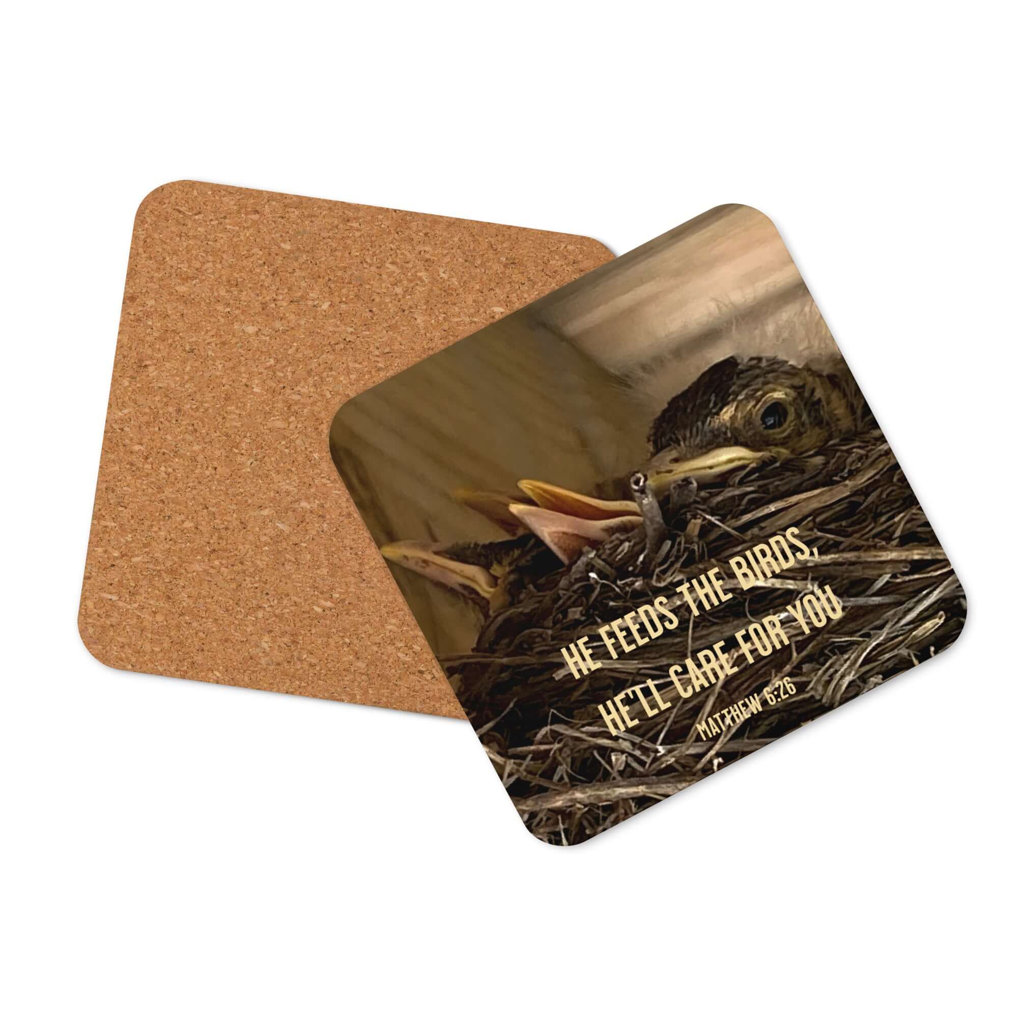 Matthew 6:26 Baby Robins, He'll Care for You Cork-Back Coaster Default Title