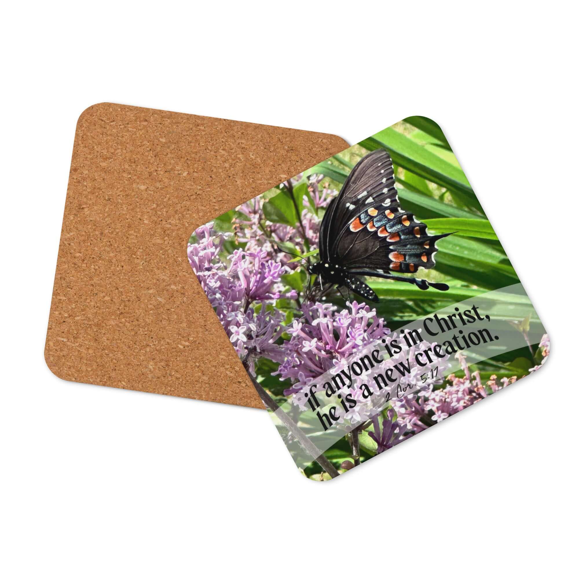 2 Corinthians 5:17 Bible Verse, Butterfly Cork-Back Coaster Default Title