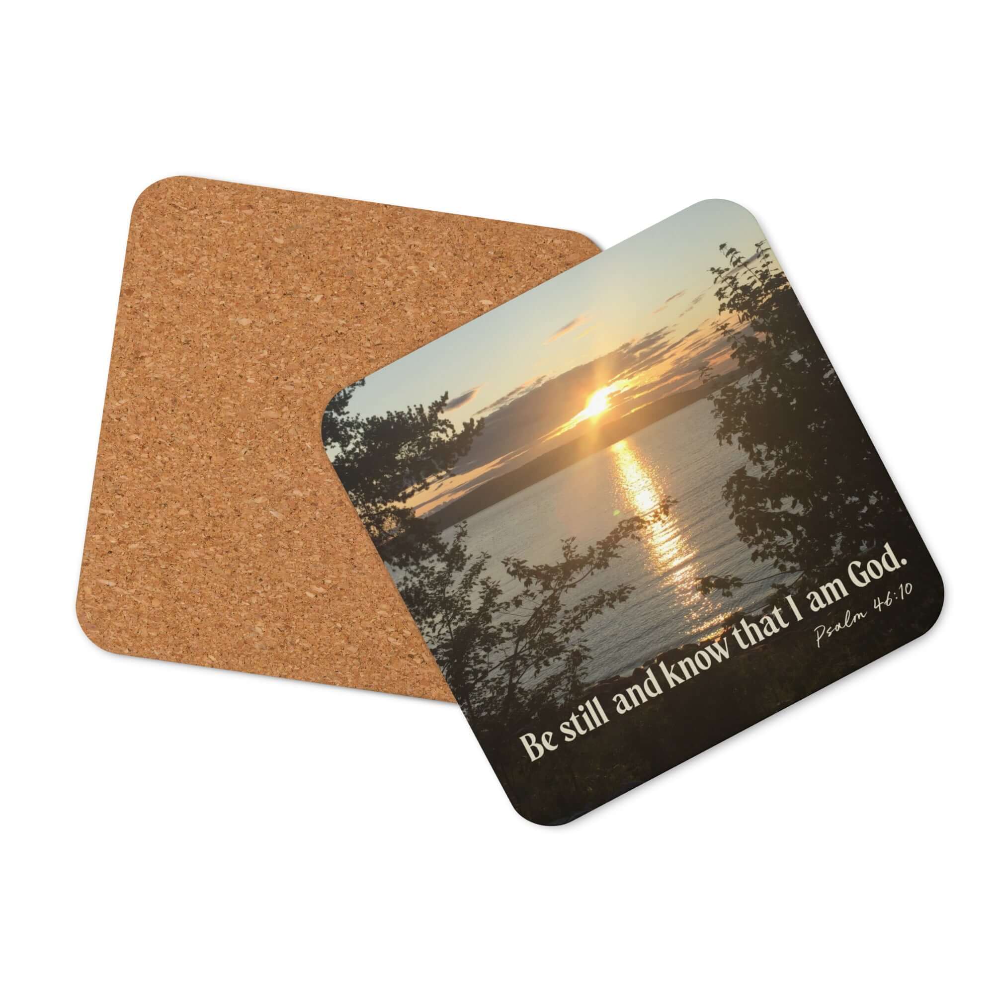 Psalm 46:10 Bible Verse, Sunset Glory Cork-Back Coaster Default Title