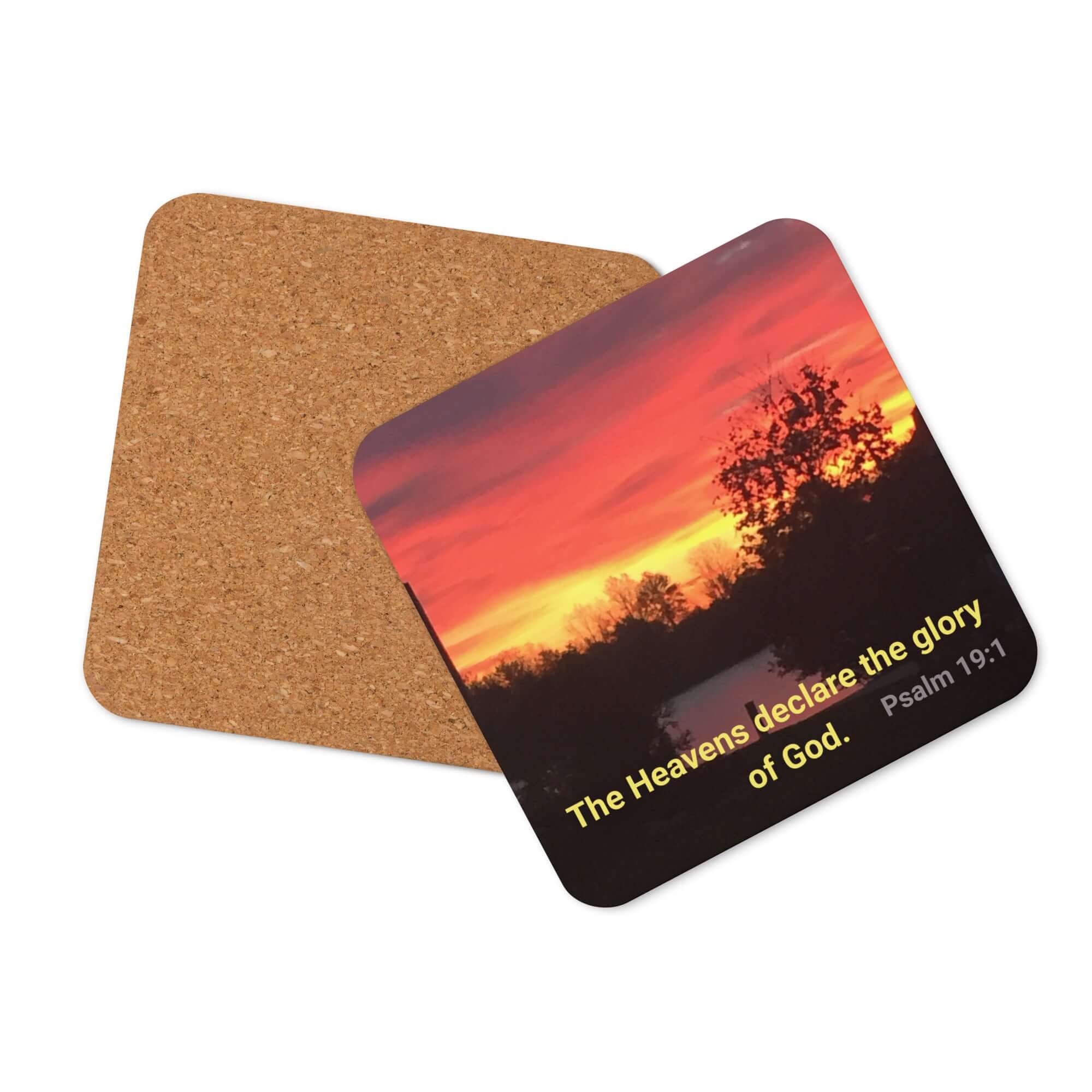 Psalm 19:1 Bible Verse, Sunset Glory Cork-Back Coaster Default Title