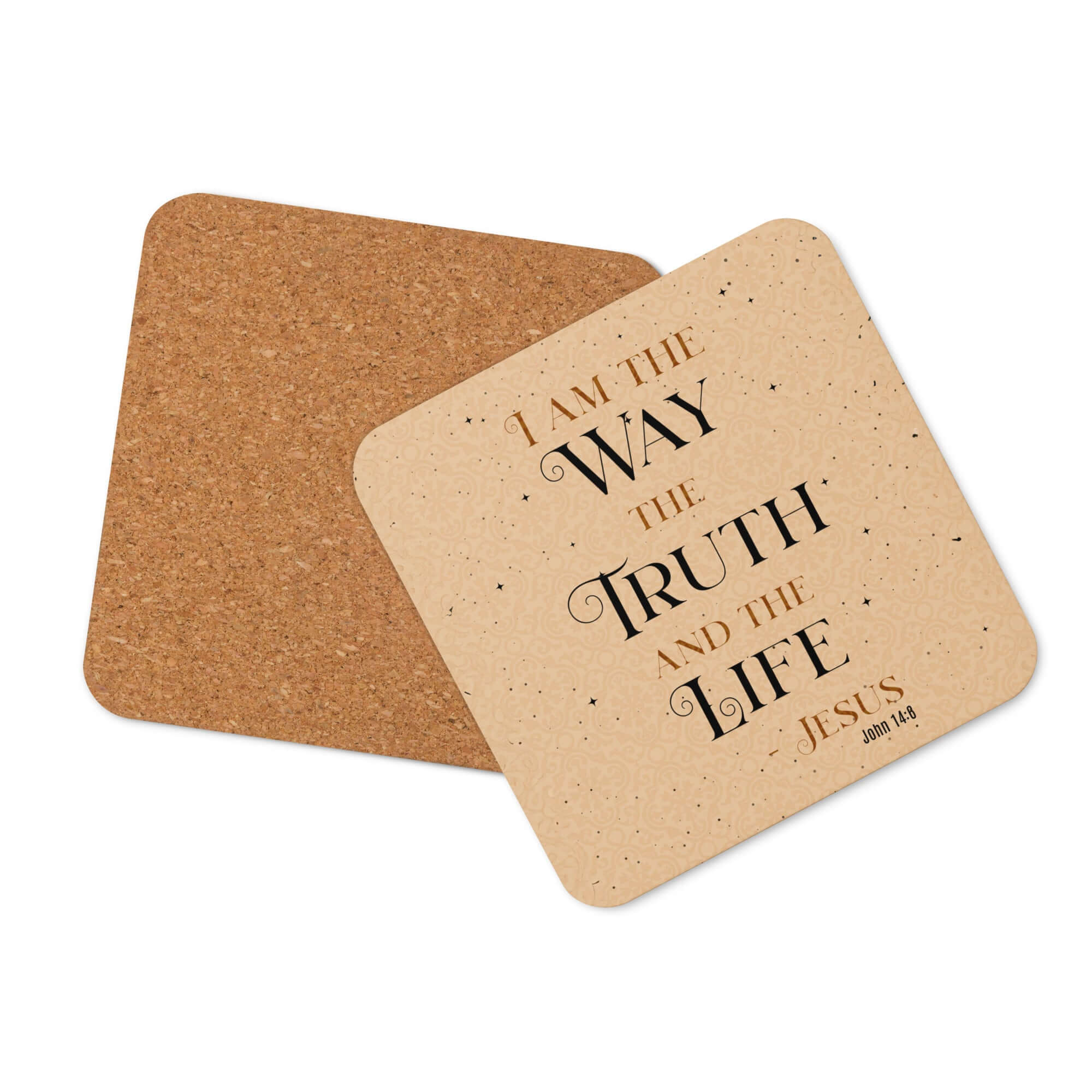 John 14:6 Bible Verse, Color Text Brown Background Cork-Back Coaster Default Title