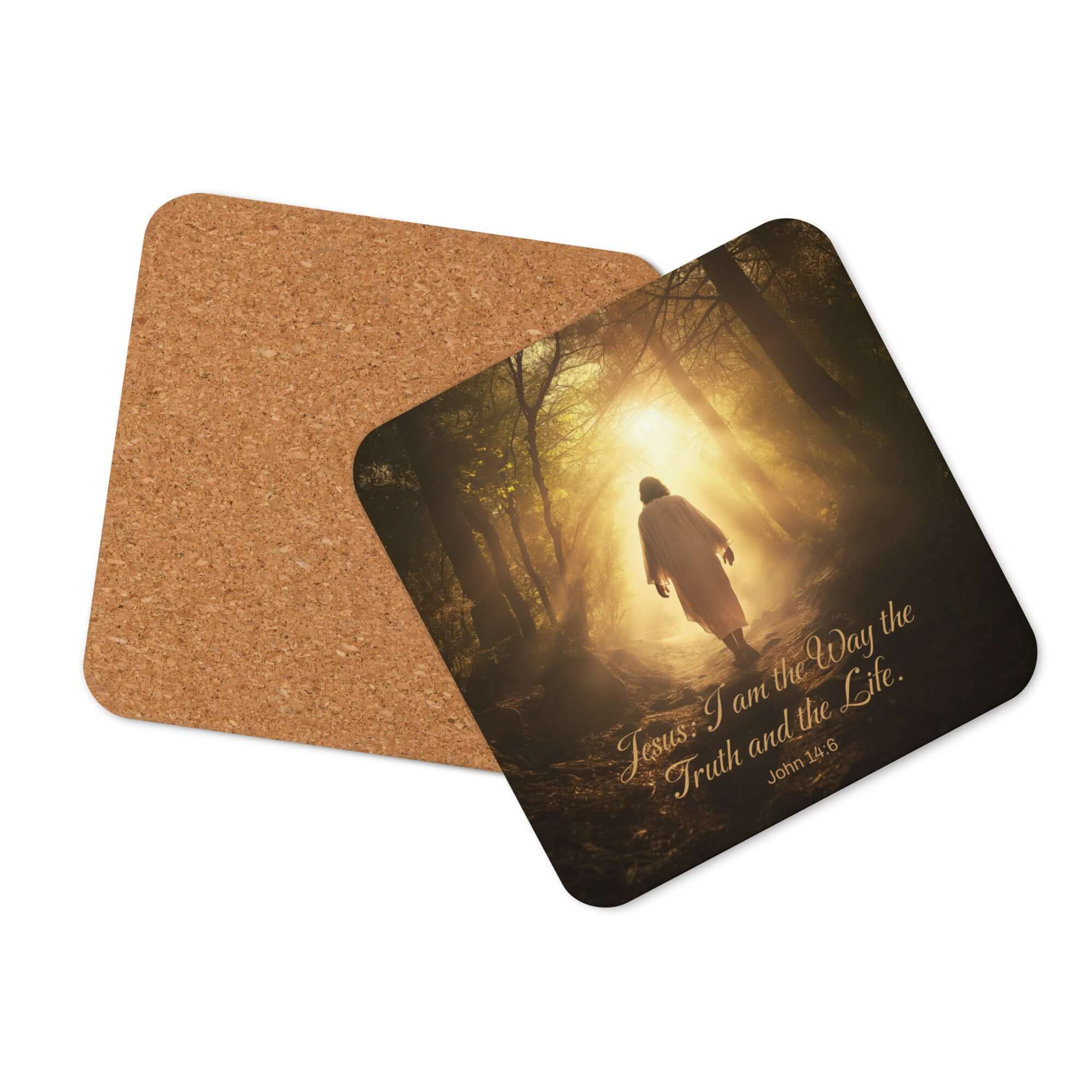 John 14:6 Bible Verse, Forest Image Cork-Back Coaster Default Title
