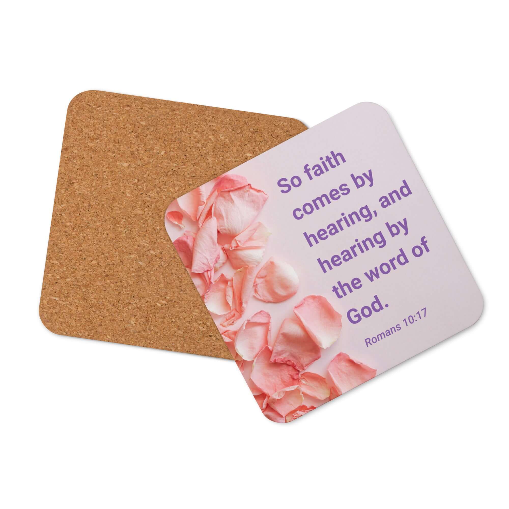 Romans 10:17 Bible Verse, faith comes by Cork-Back Coaster Default Title