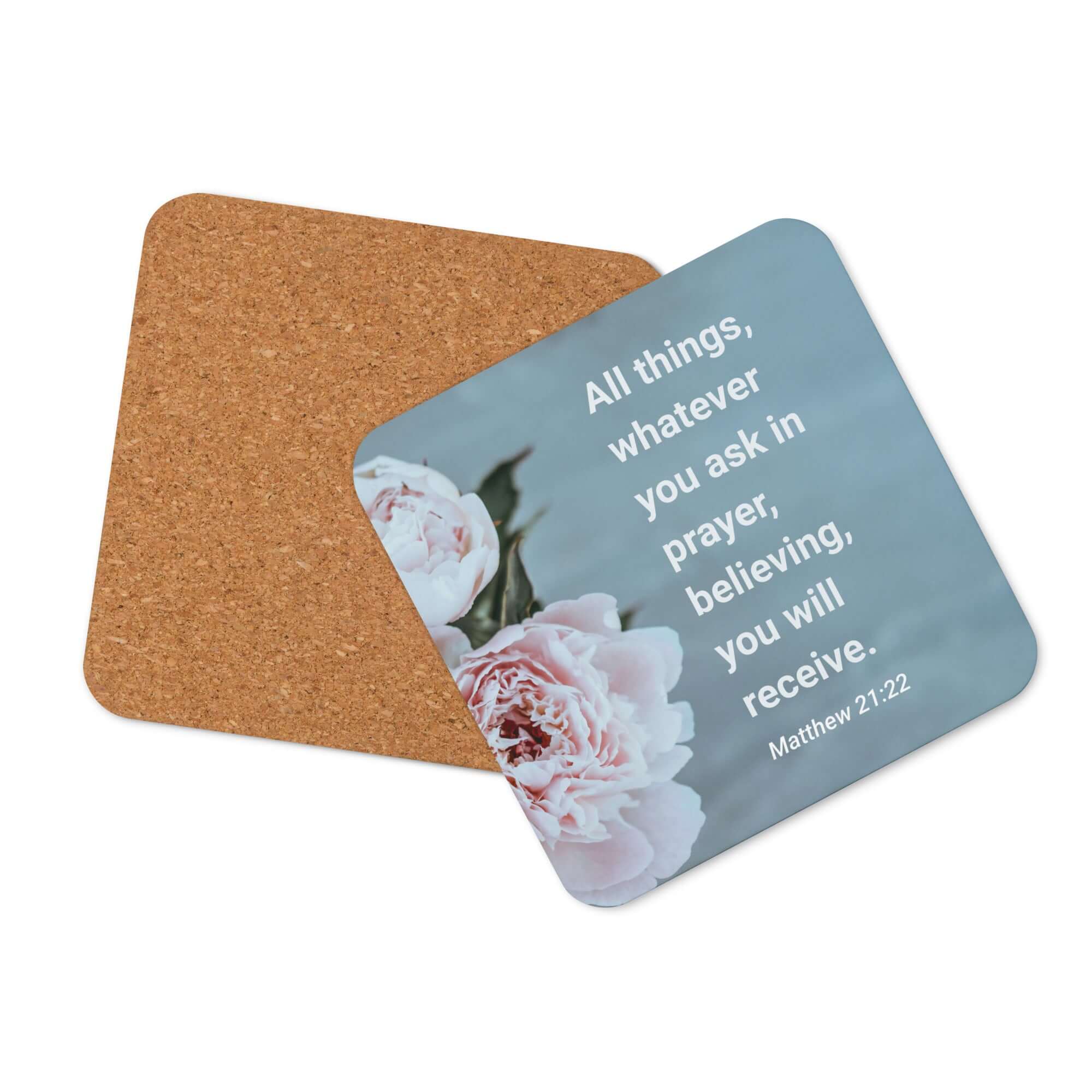 Matthew 21:22 Bible Verse, ask in prayer Cork-Back Coaster Default Title