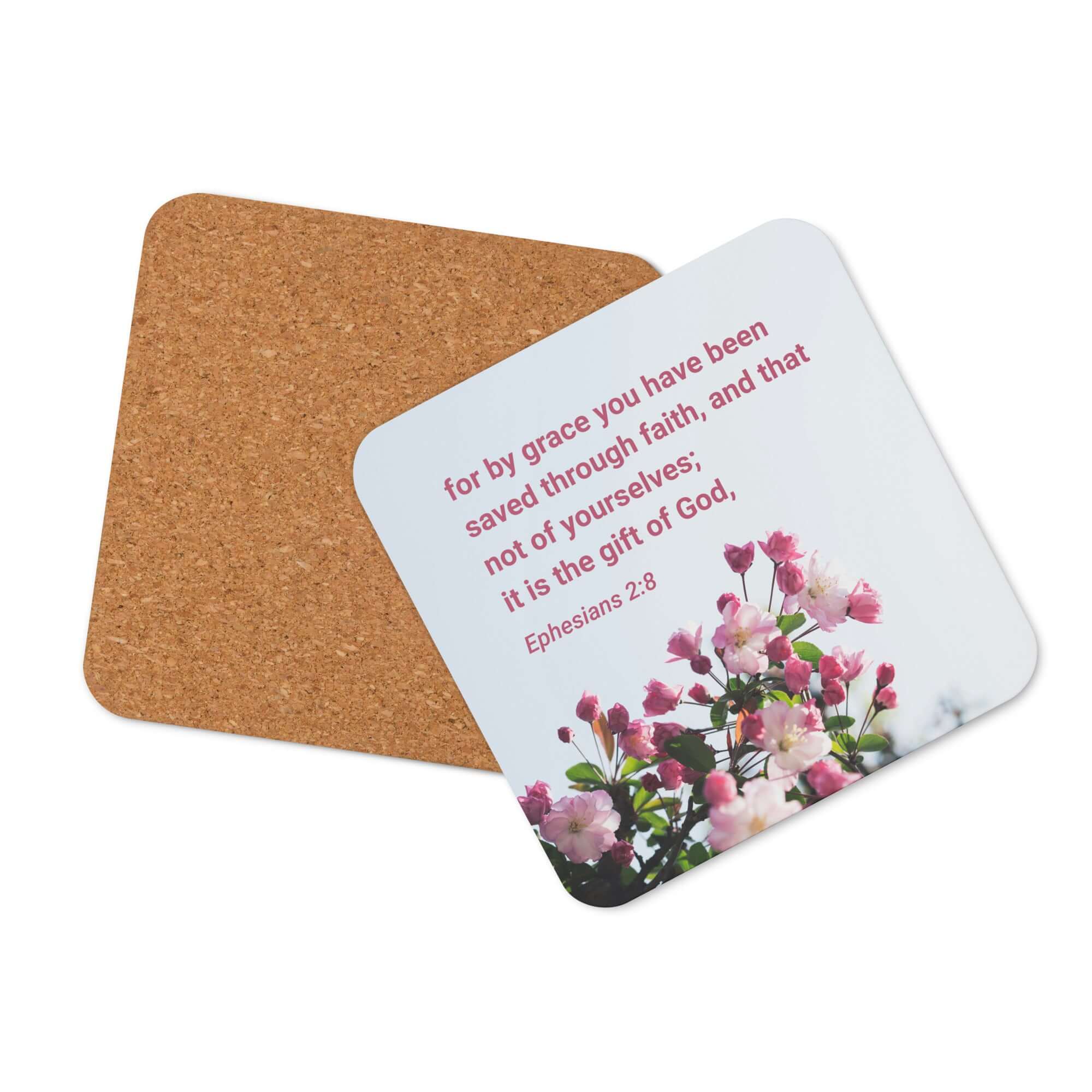 Ephesians 2:8 Bible Verse, saved through faith Cork-Back Coaster Default Title