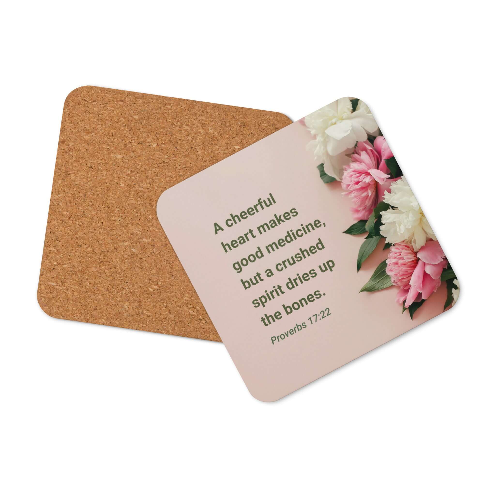 Proverbs 17:22 Bible Verse, good medicine Cork-Back Coaster Default Title