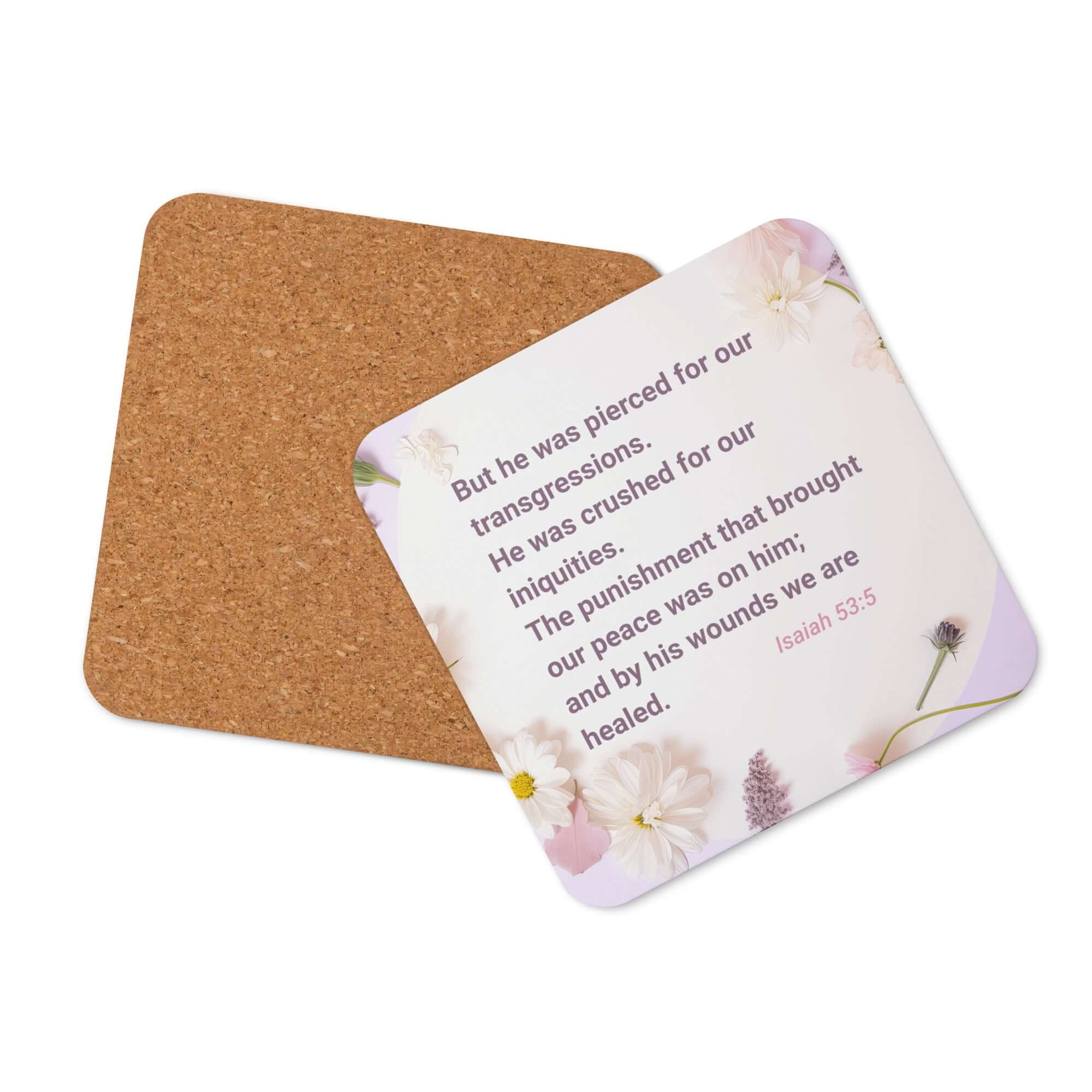 Isaiah 53:5 Bible Verse, by his wounds Cork-Back Coaster Default Title