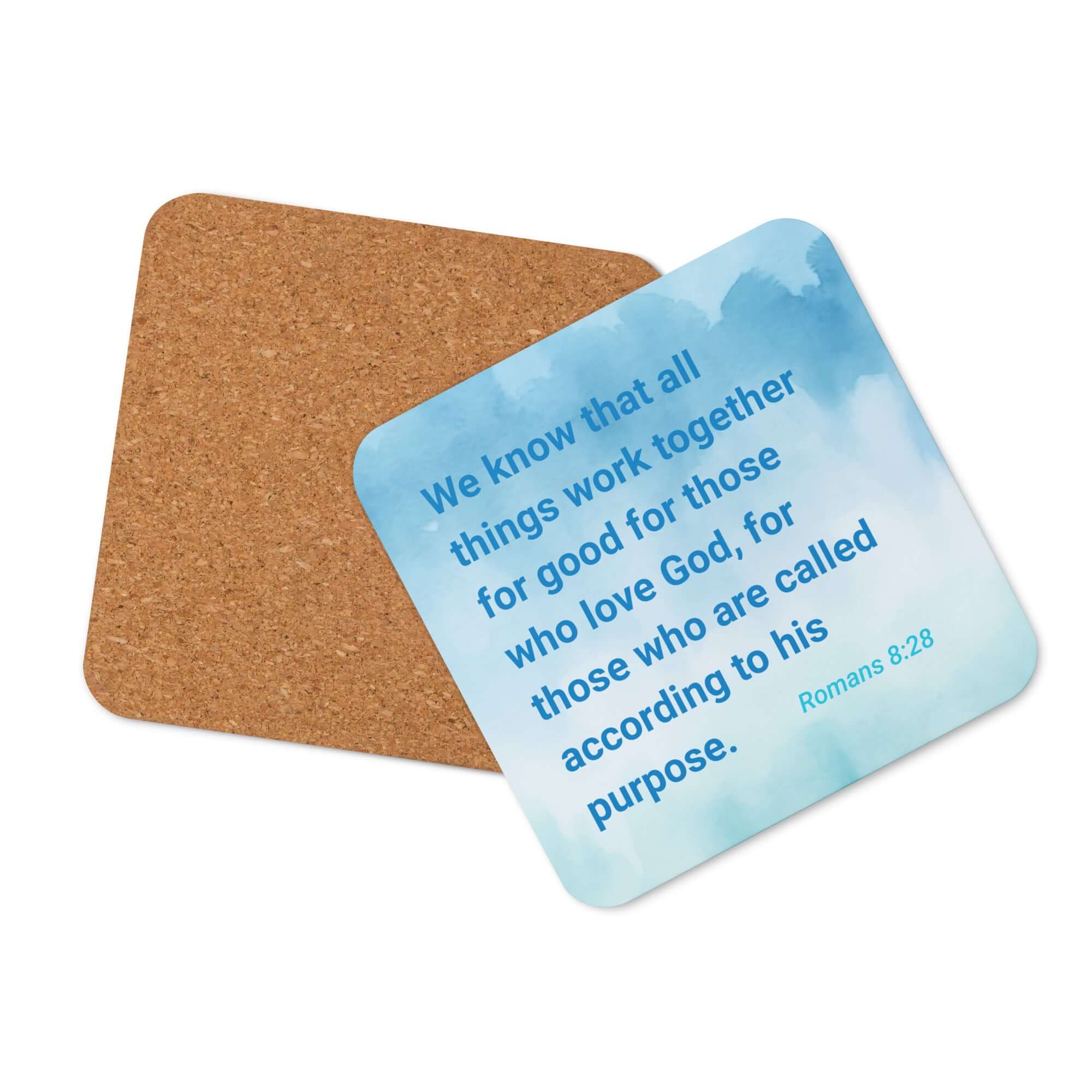 Romans 8:28 Bible Verse, together for good Cork-Back Coaster Default Title