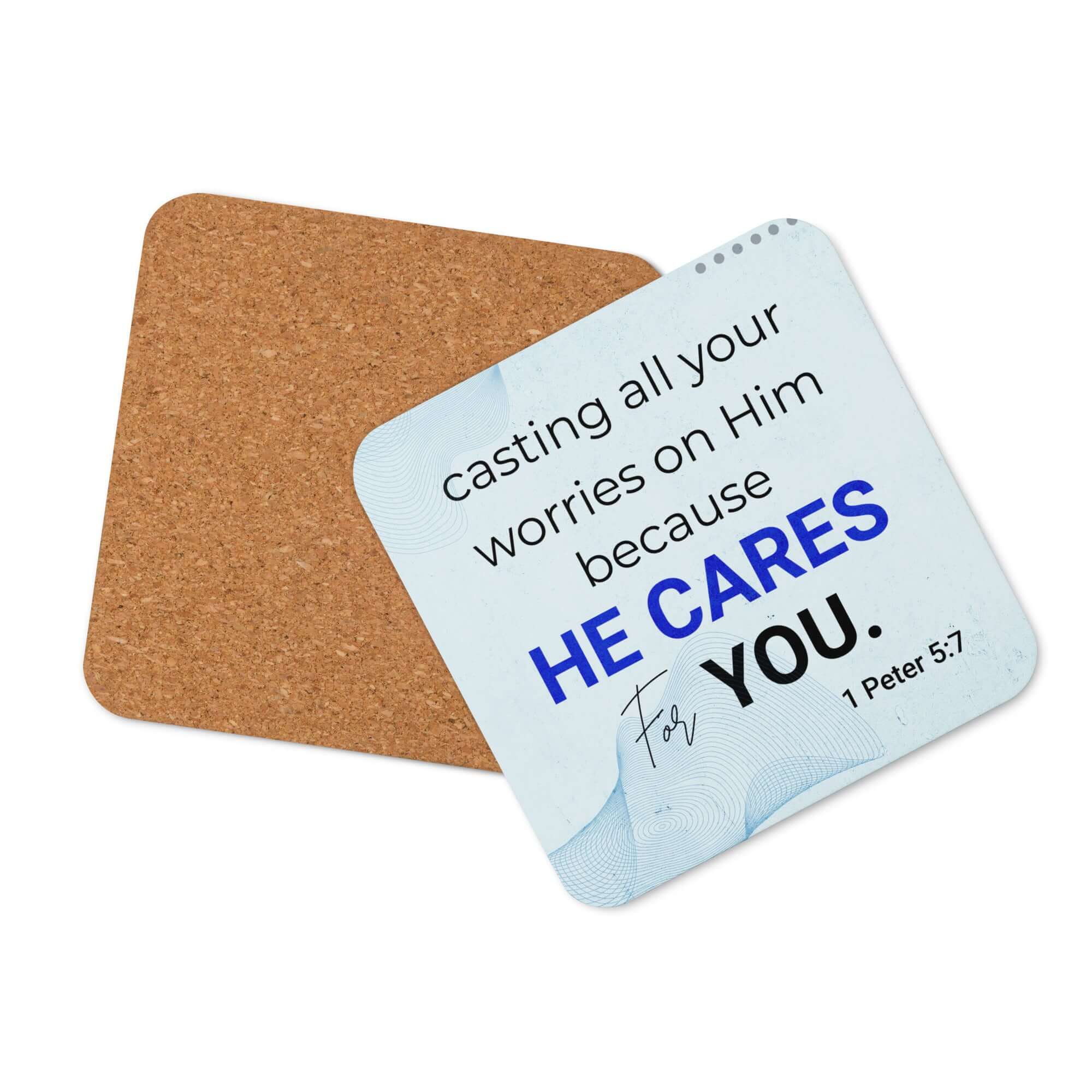 1 Peter 5:7 Bible Verse, casting all your worries on Him Cork-Back Coaster Default Title
