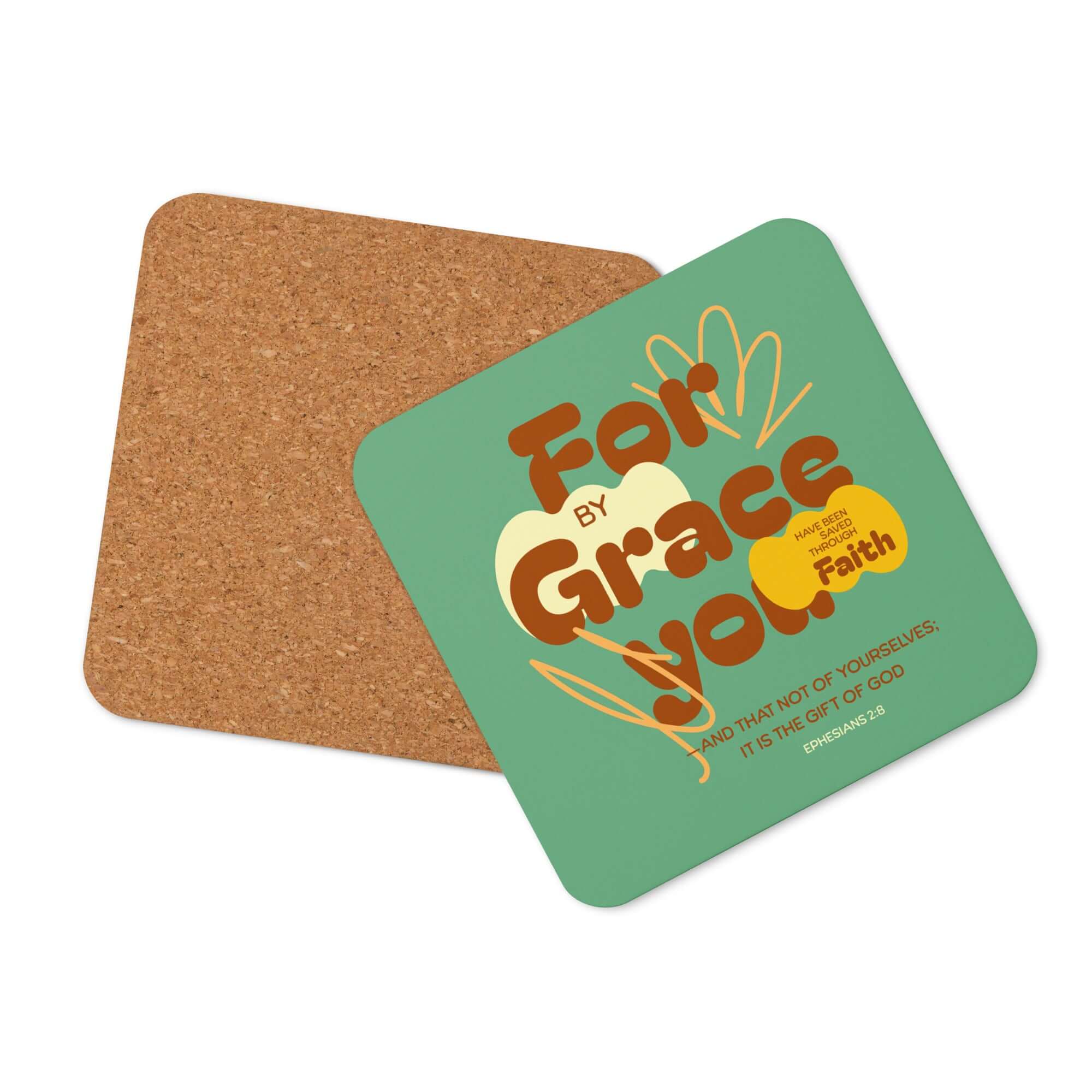 Ephesians 2:8 Bible Verse, for by grace Cork-Back Coaster Default Title