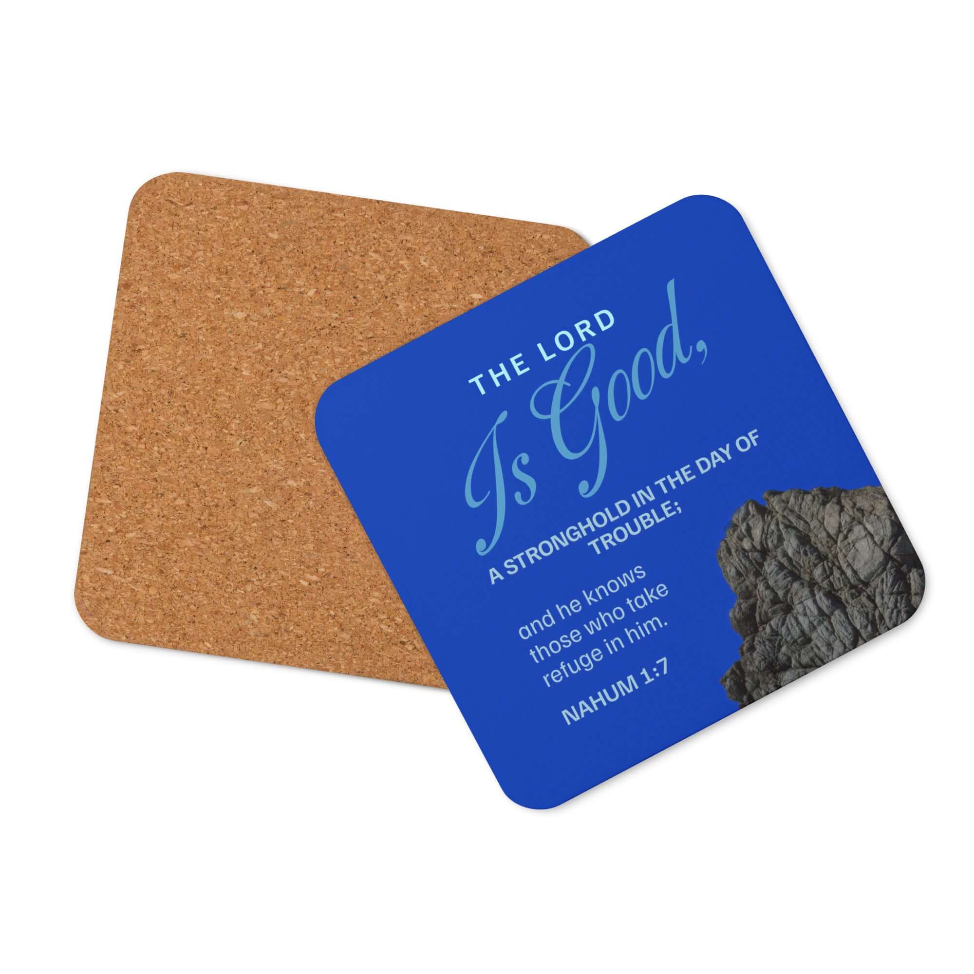 Nahum 1:7 Bible Verse, The LORD is a stronghold Cork-Back Coaster Default Title