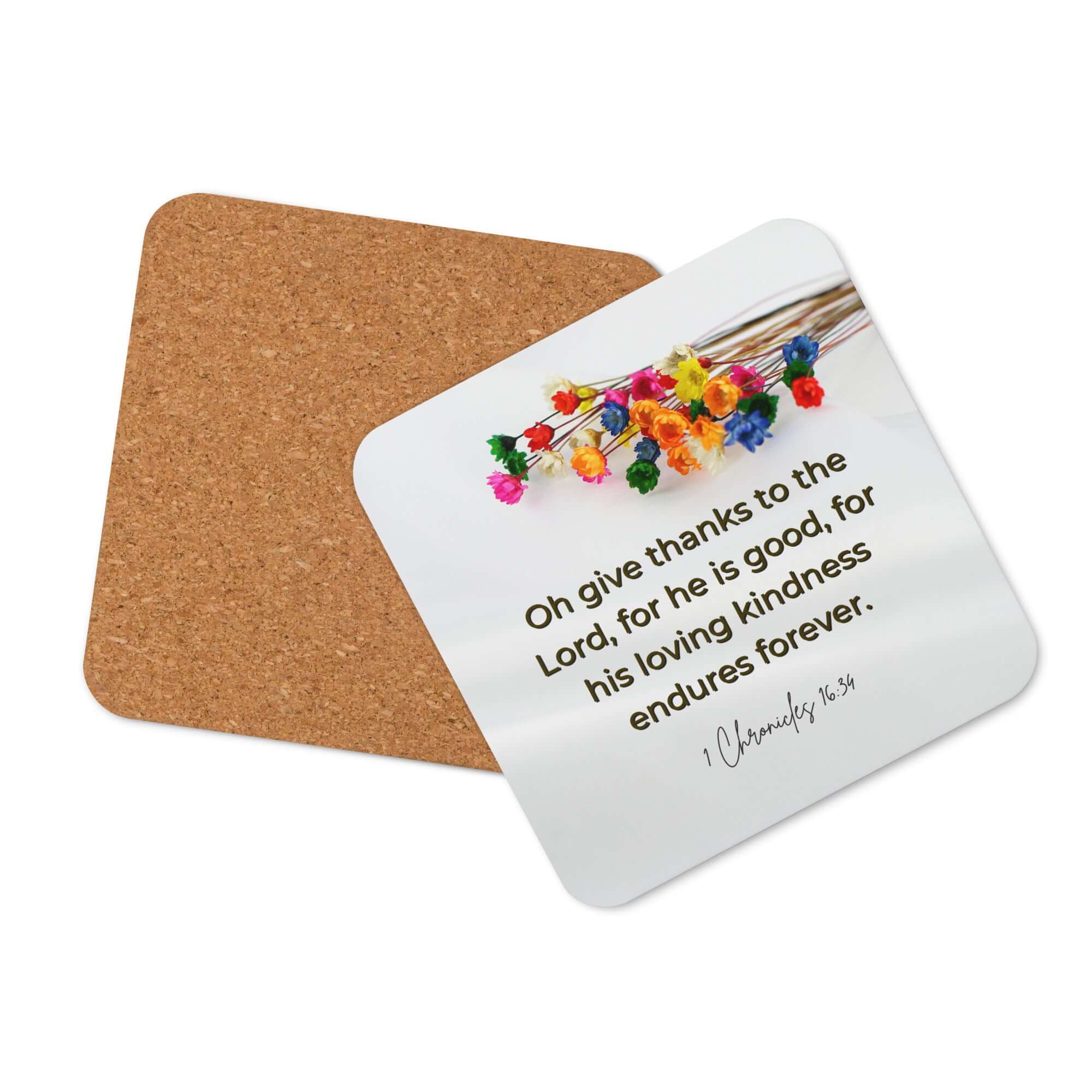 1 Chronicles 16:34 Bible Verse, give thanks Cork-Back Coaster Default Title