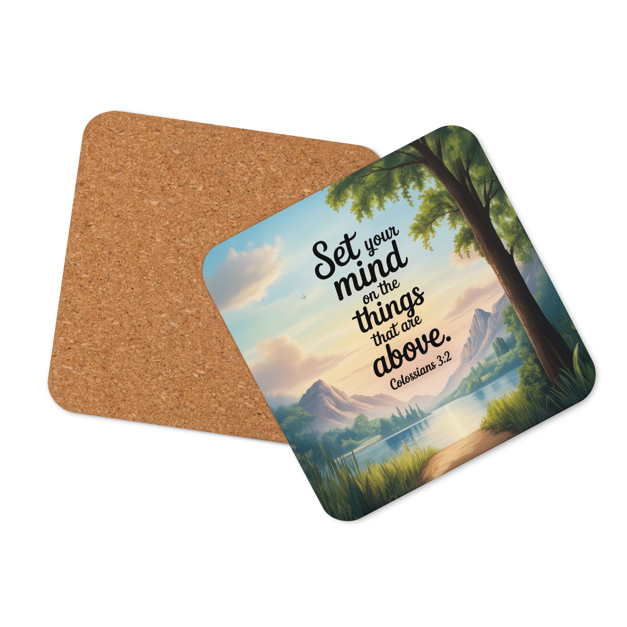 Colossians 3:2 Bible Verse Set Cork-Back Coaster Default Title