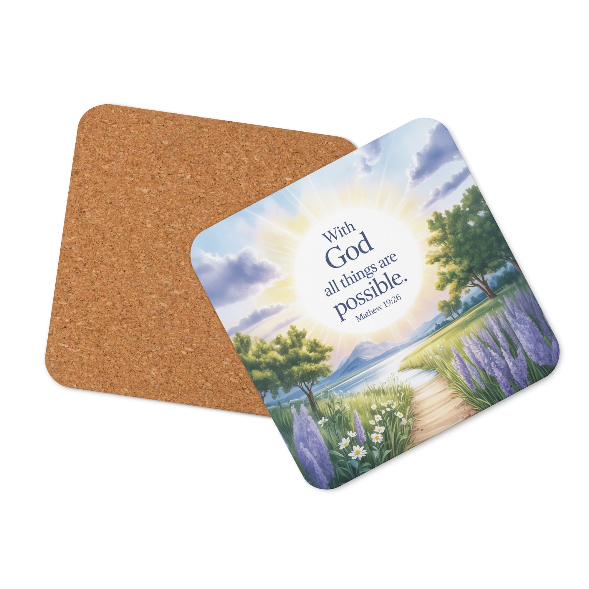 Matthew 19:26 Bible Verse Looking at Cork-Back Coaster Default Title