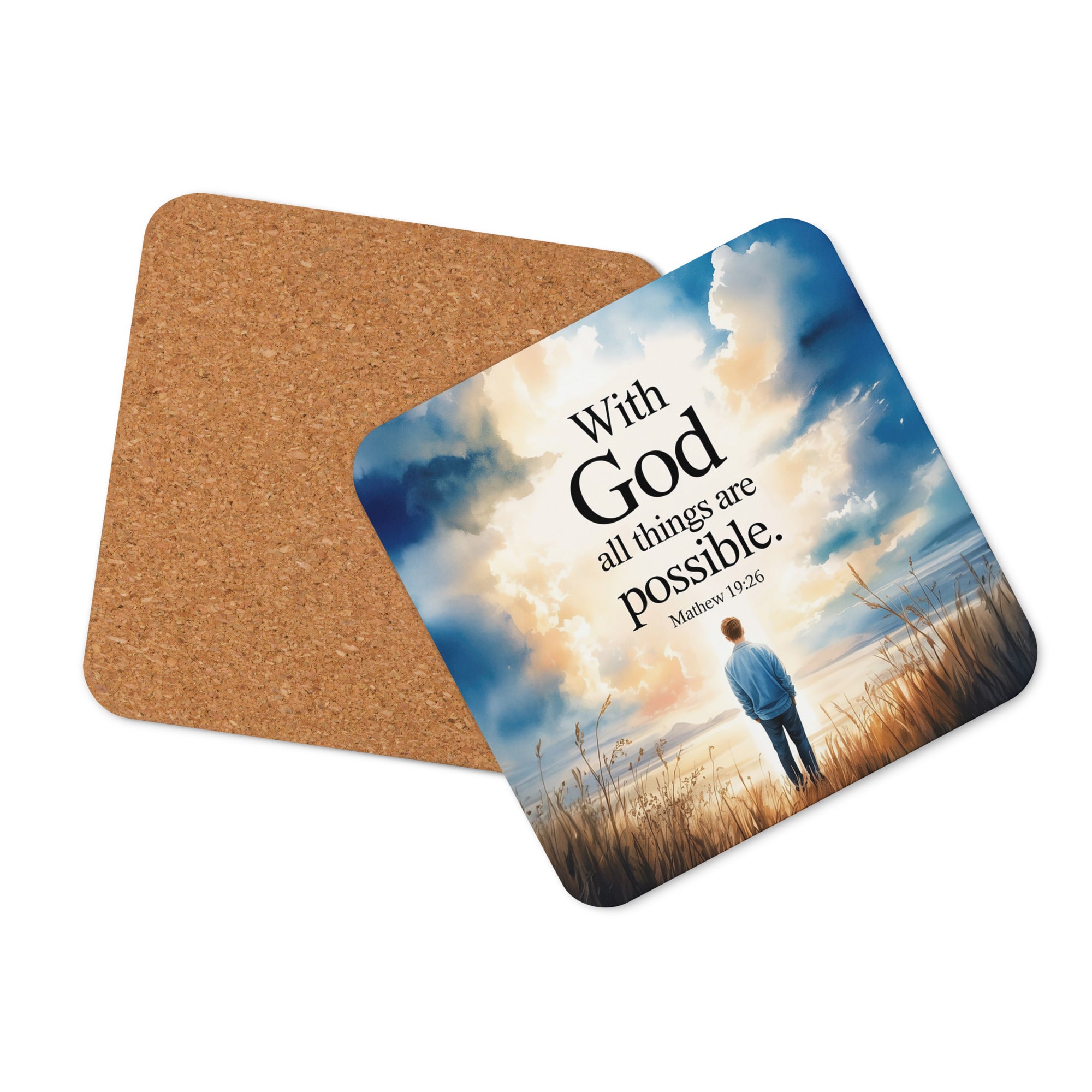 Matthew 19:26 Bible Verse Jesus Cork-Back Coaster Default Title