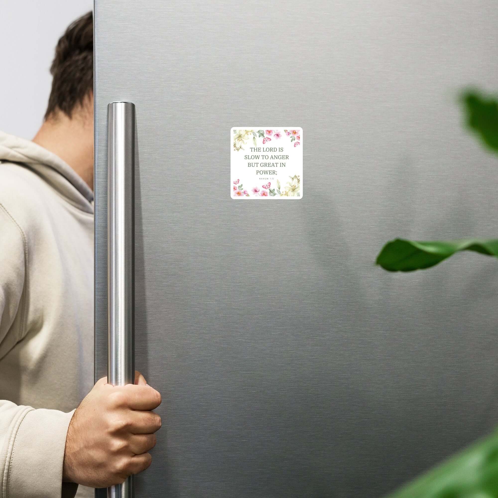 Nahum 1:3 Bible Verse, slow to anger Die-Cut Magnet Home Decor 3″×3″