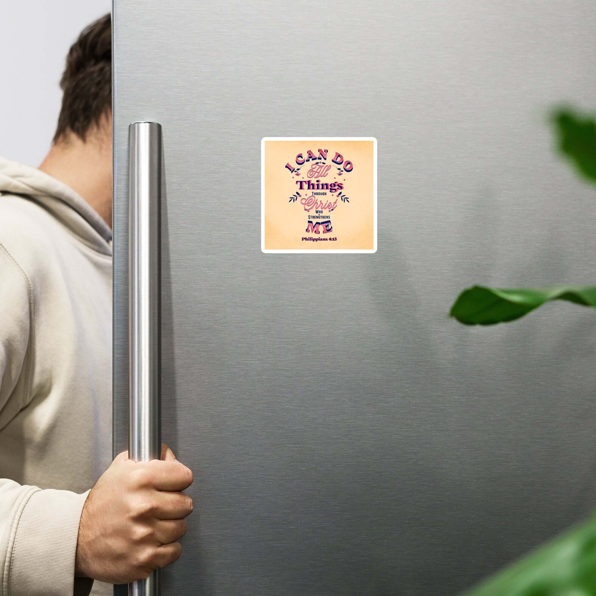 Philippians 4:13 Bible Verse, Christ Strengthens Me Die-Cut Magnet Home Decor 4″×4″