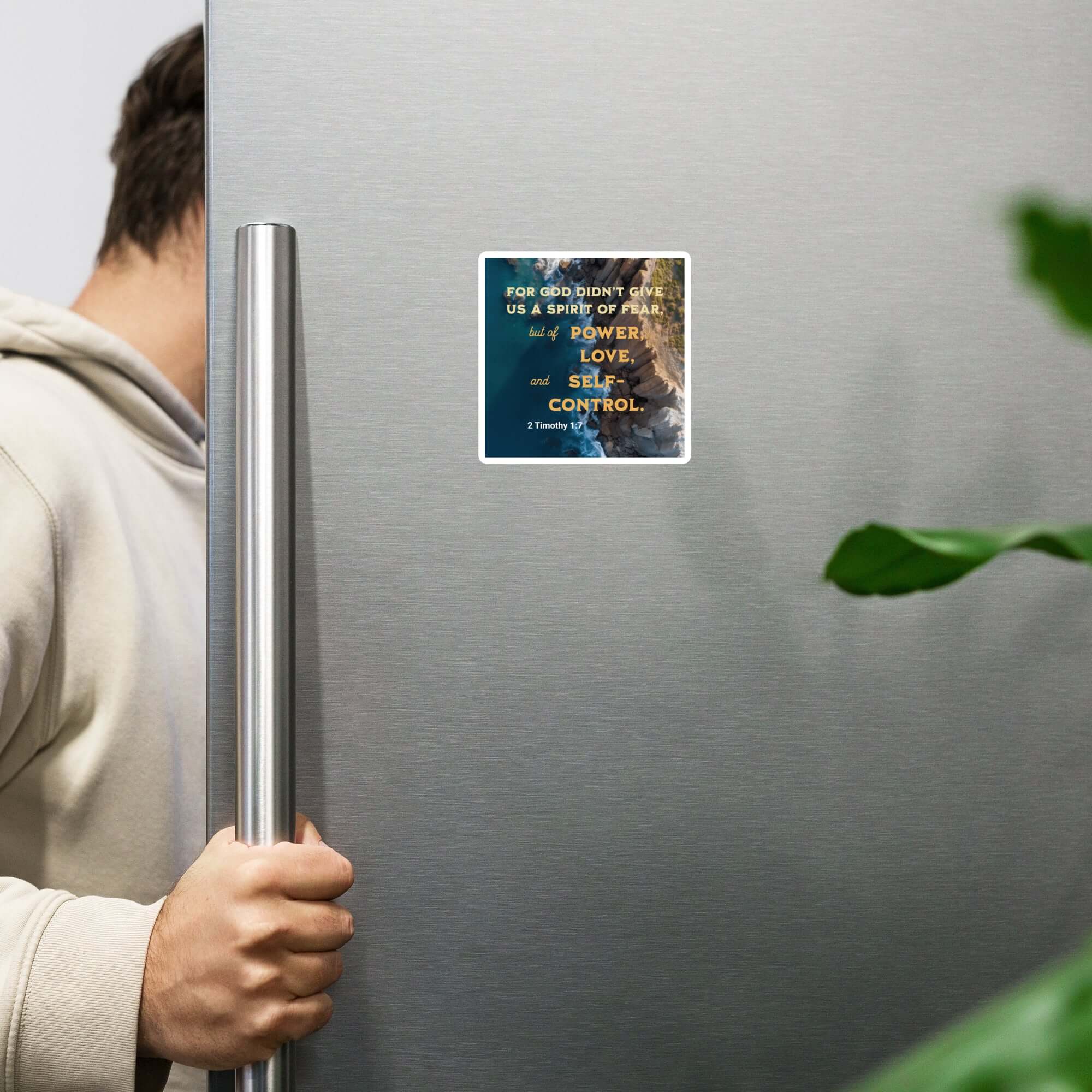 2 Timothy 1:7 Bible Verse, Power, Love, Self-Control Die-Cut Magnet Home Decor 4″×4″