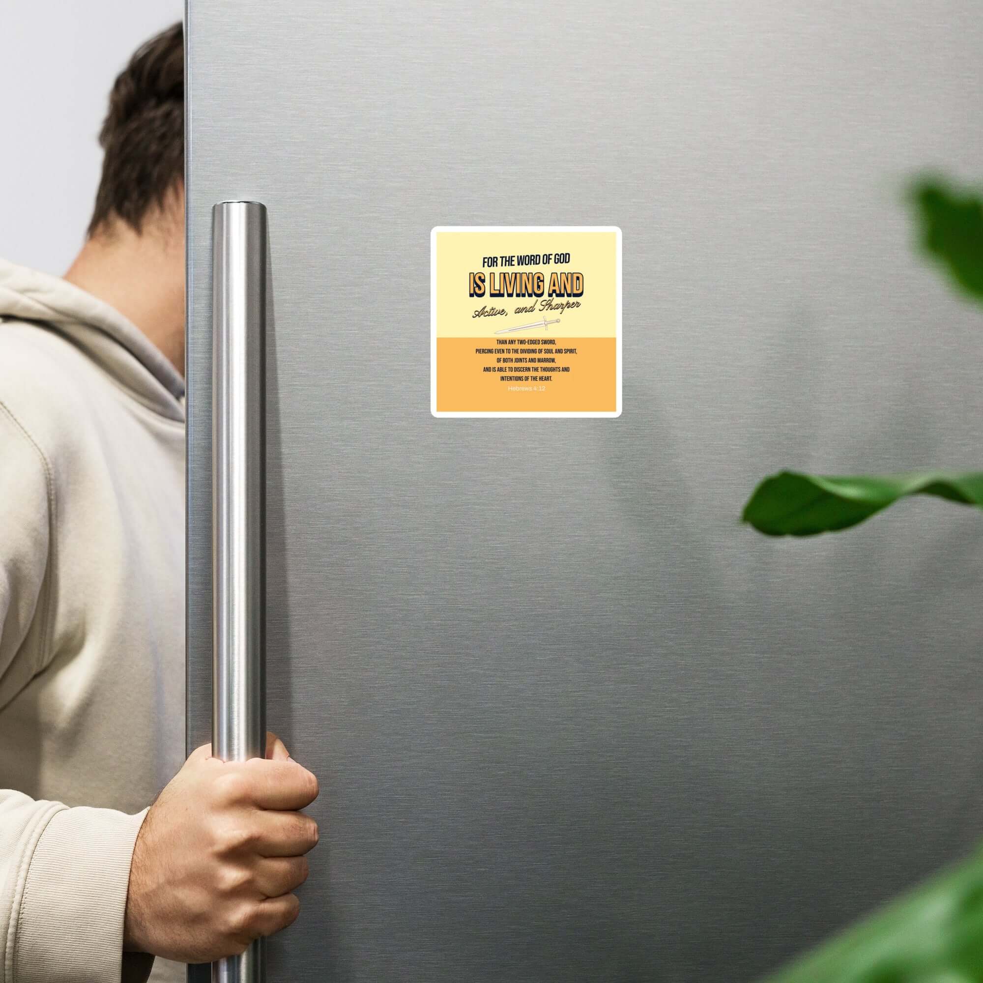 Hebrews 4:12 Bible Verse, living and active Die-Cut Magnet Home Decor 4″×4″